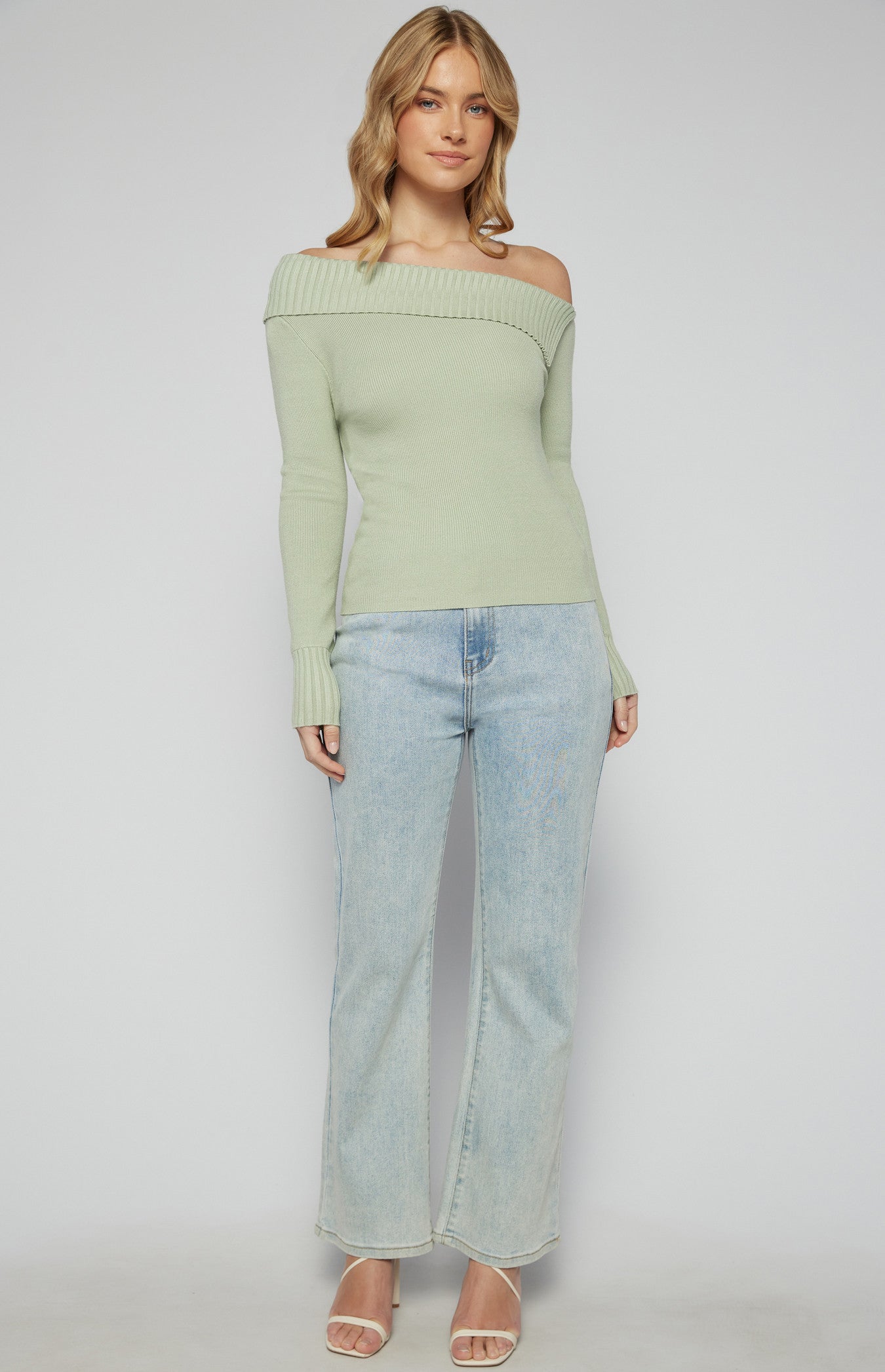 One Shoulder Knit Top with Folded Split Neckline