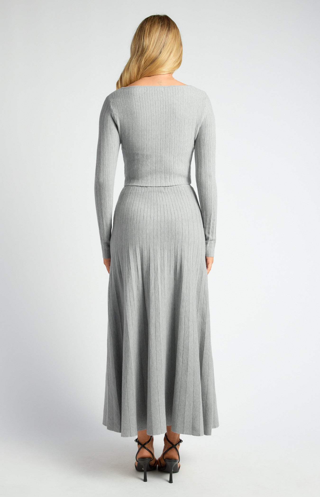 Boat Neckline Top & Pleated A-Line Maxi Skirt Knit Set