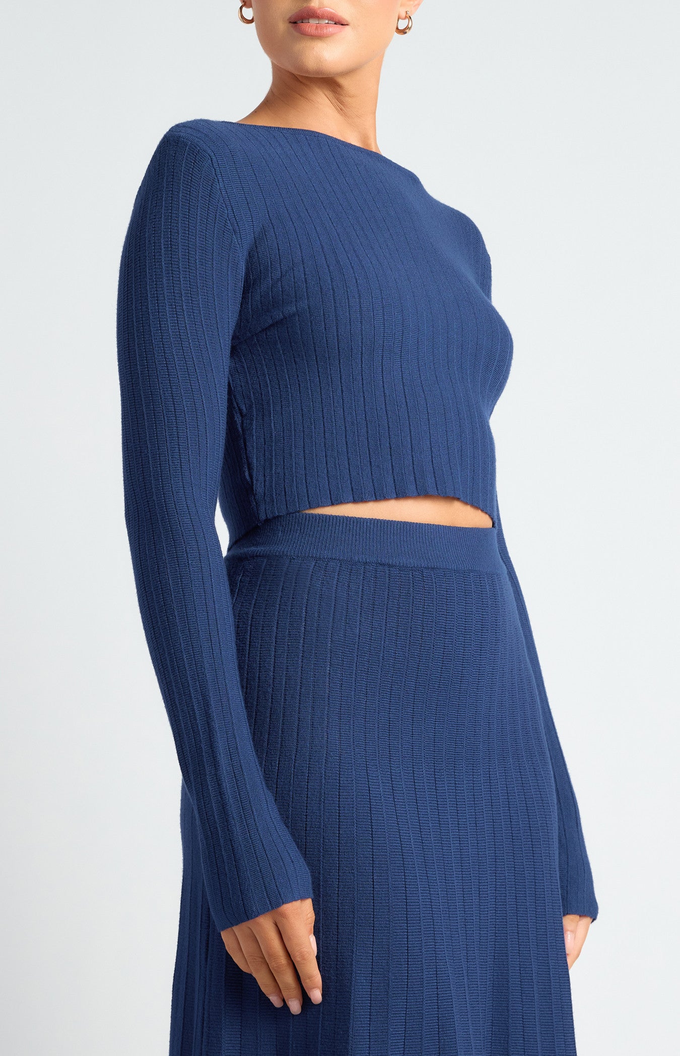 Boat Neckline Top & Pleated A-Line Maxi Skirt Knit Set