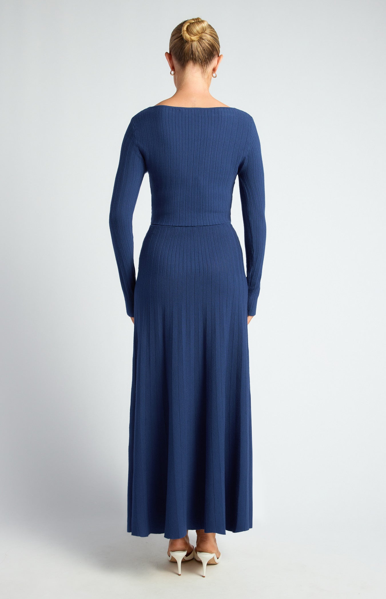 Boat Neckline Top & Pleated A-Line Maxi Skirt Knit Set