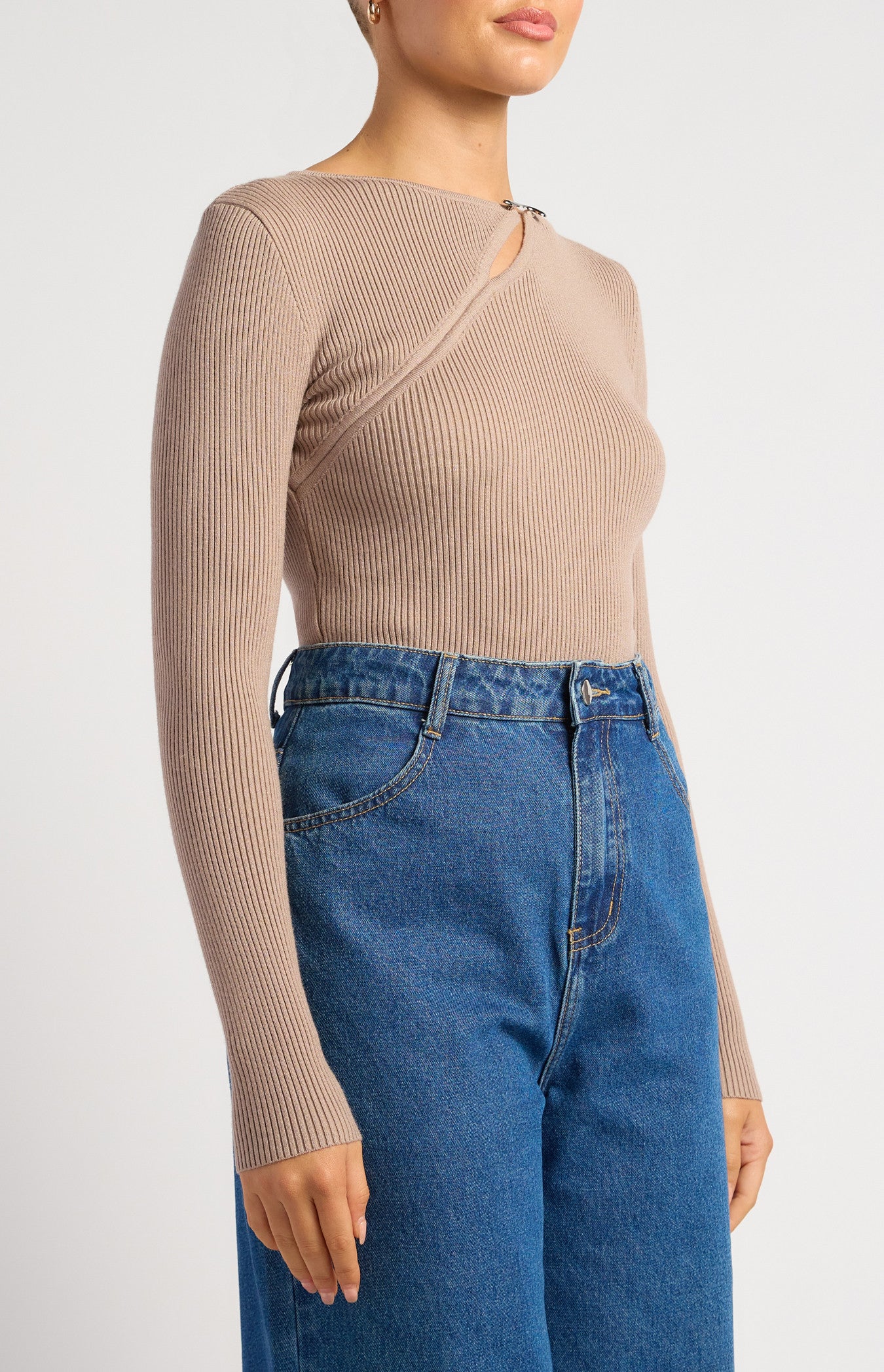 Silver Embellishment Cut-Out Detail Knit Top