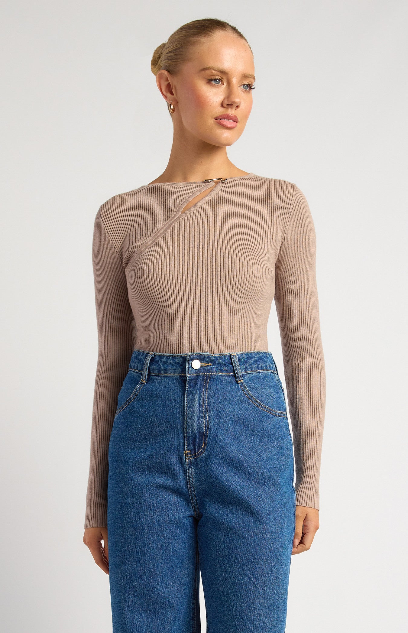 Silver Embellishment Cut-Out Detail Knit Top