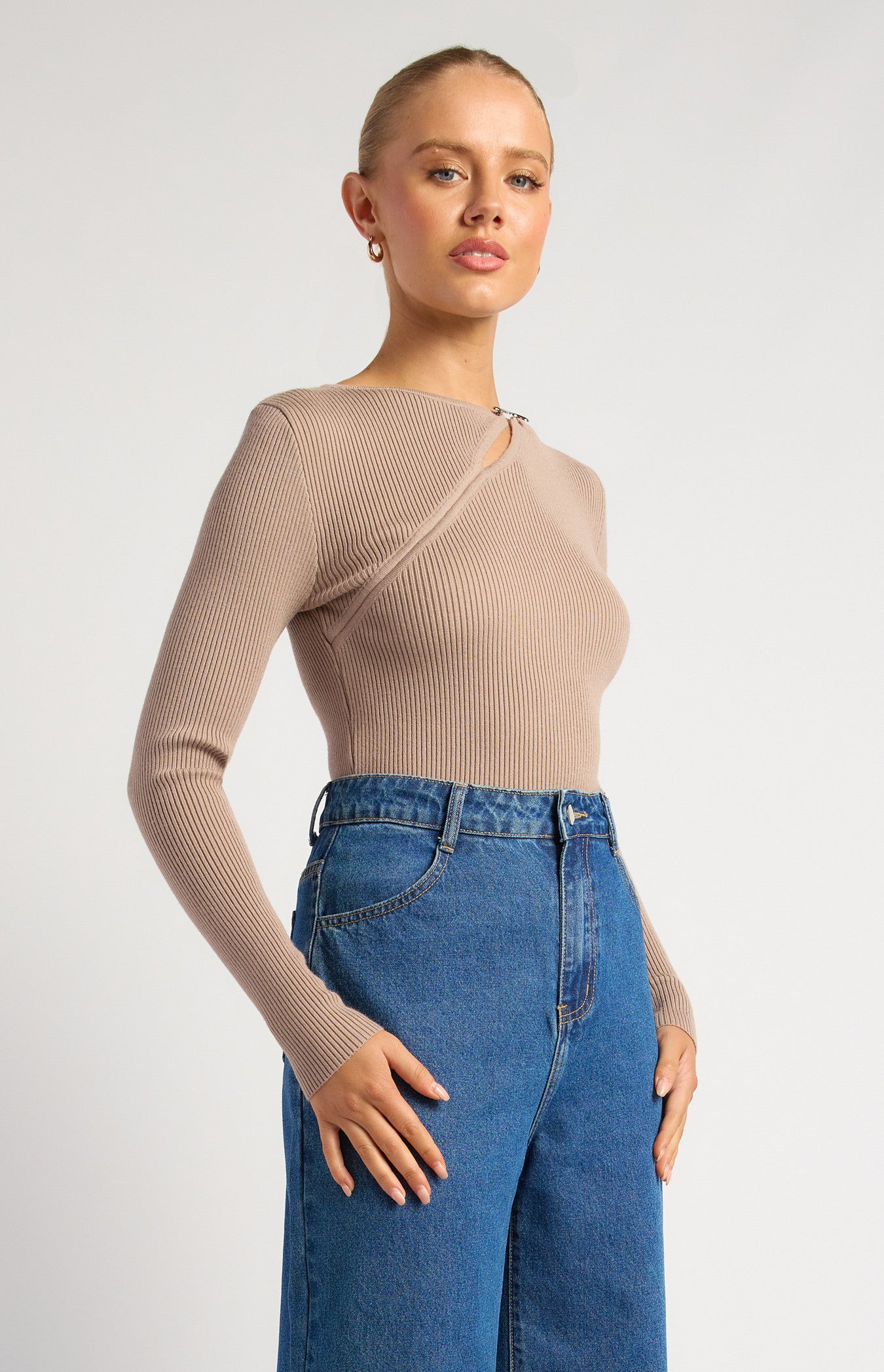 Silver Embellishment Cut-Out Detail Knit Top
