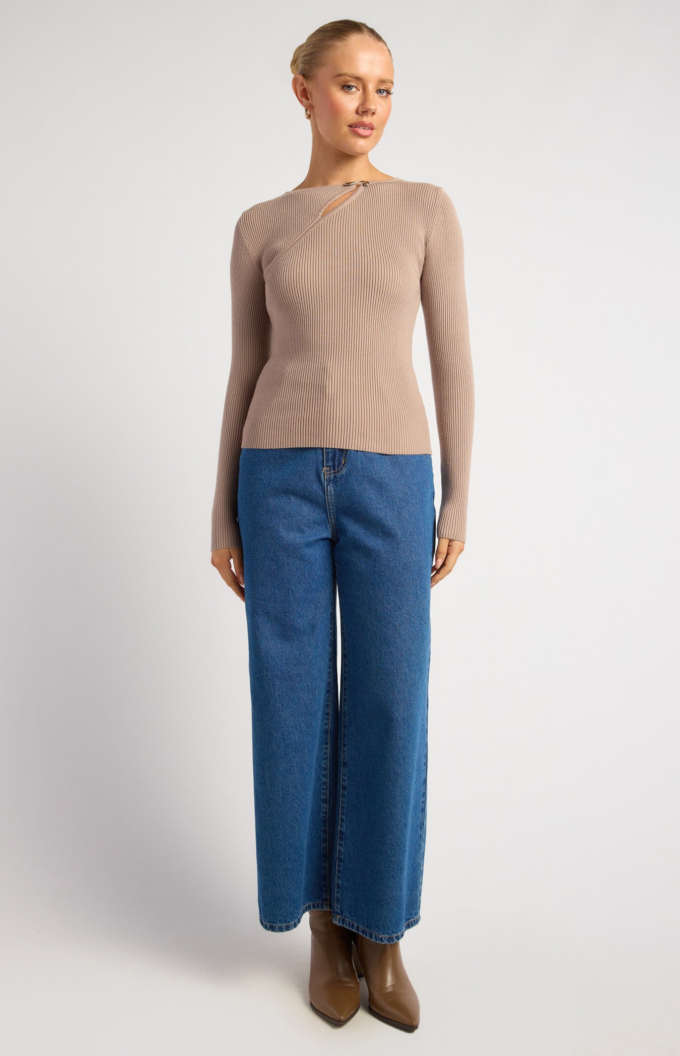 Silver Embellishment Cut-Out Detail Knit Top