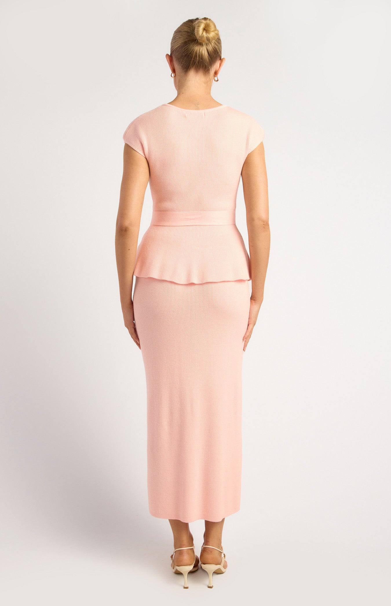 Cap Sleeve Knit Top and Midi Skirt Set with Waist Tie