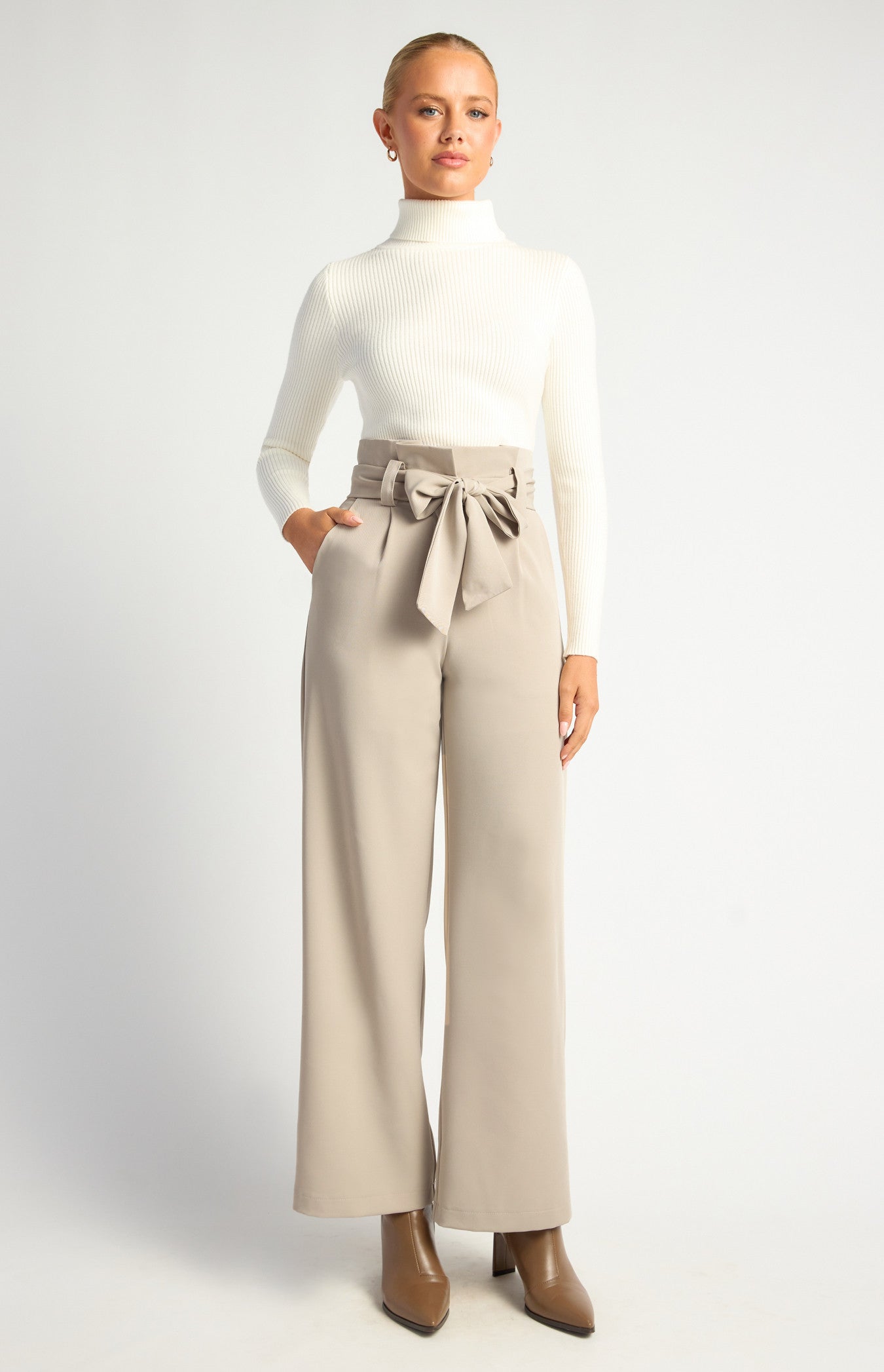 Paper Bag Waist Wide Leg Pants