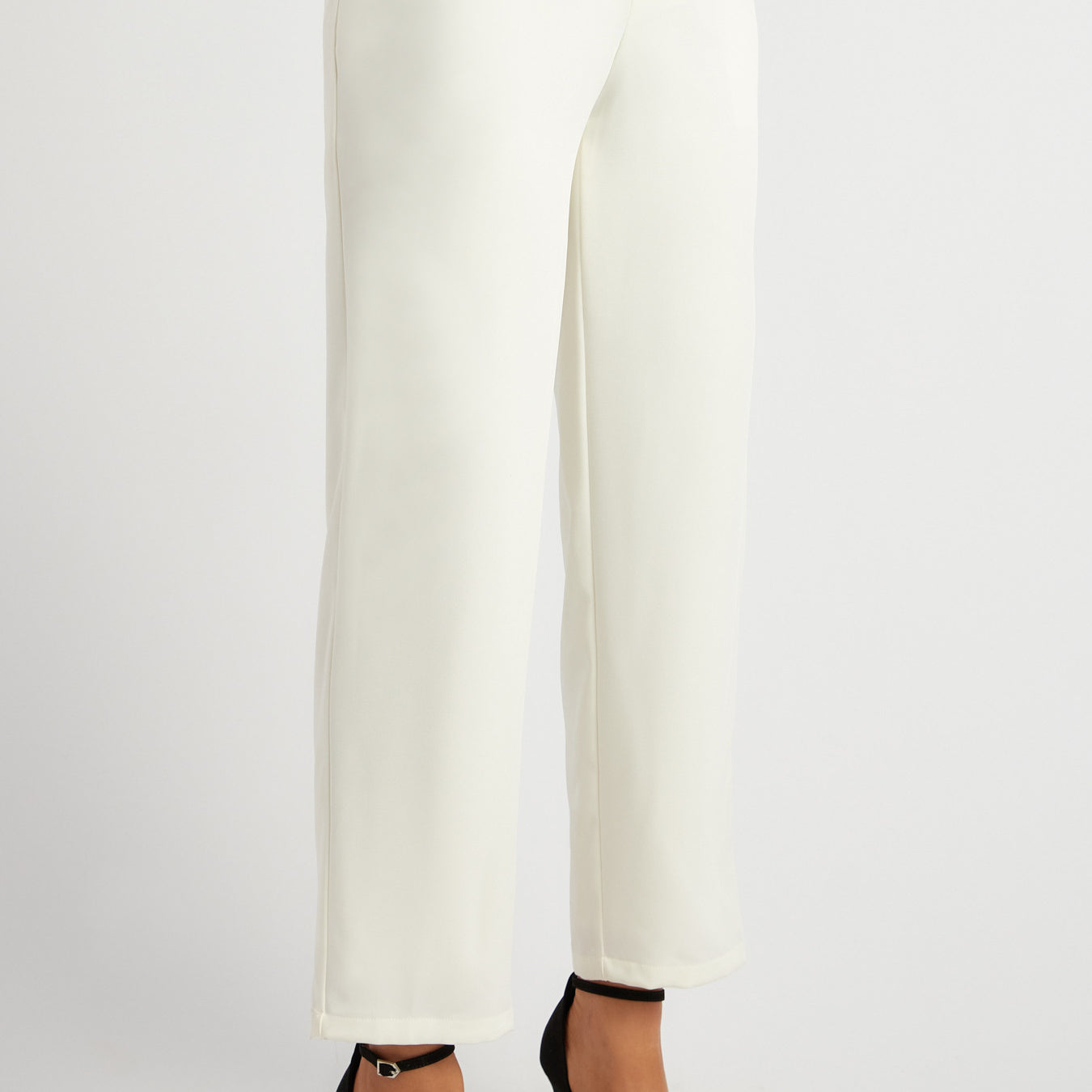 High-Waisted Tapered Pants with Round Self-Fabric Buckle