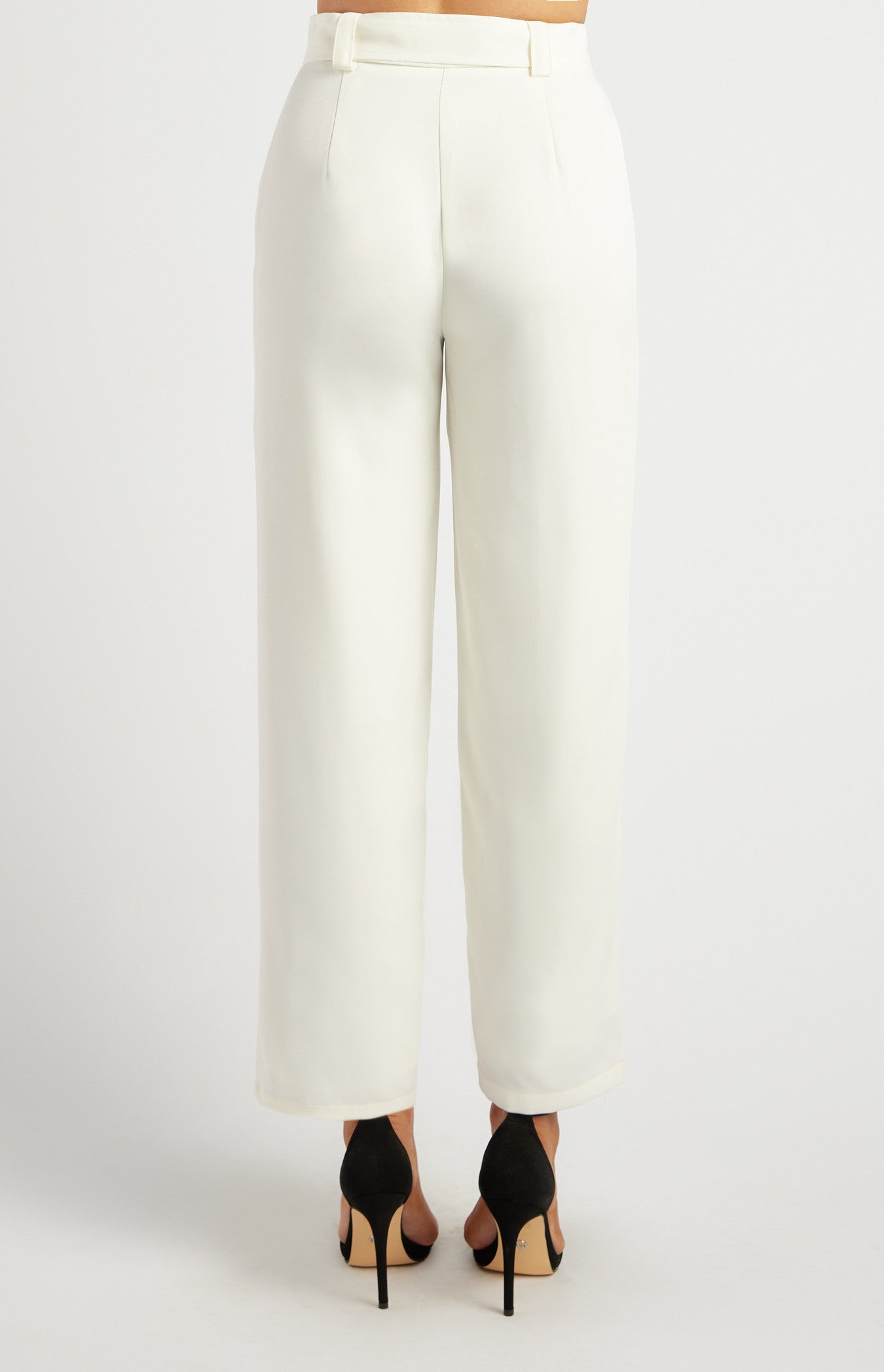 High-Waisted Tapered Pants with Round Self-Fabric Buckle