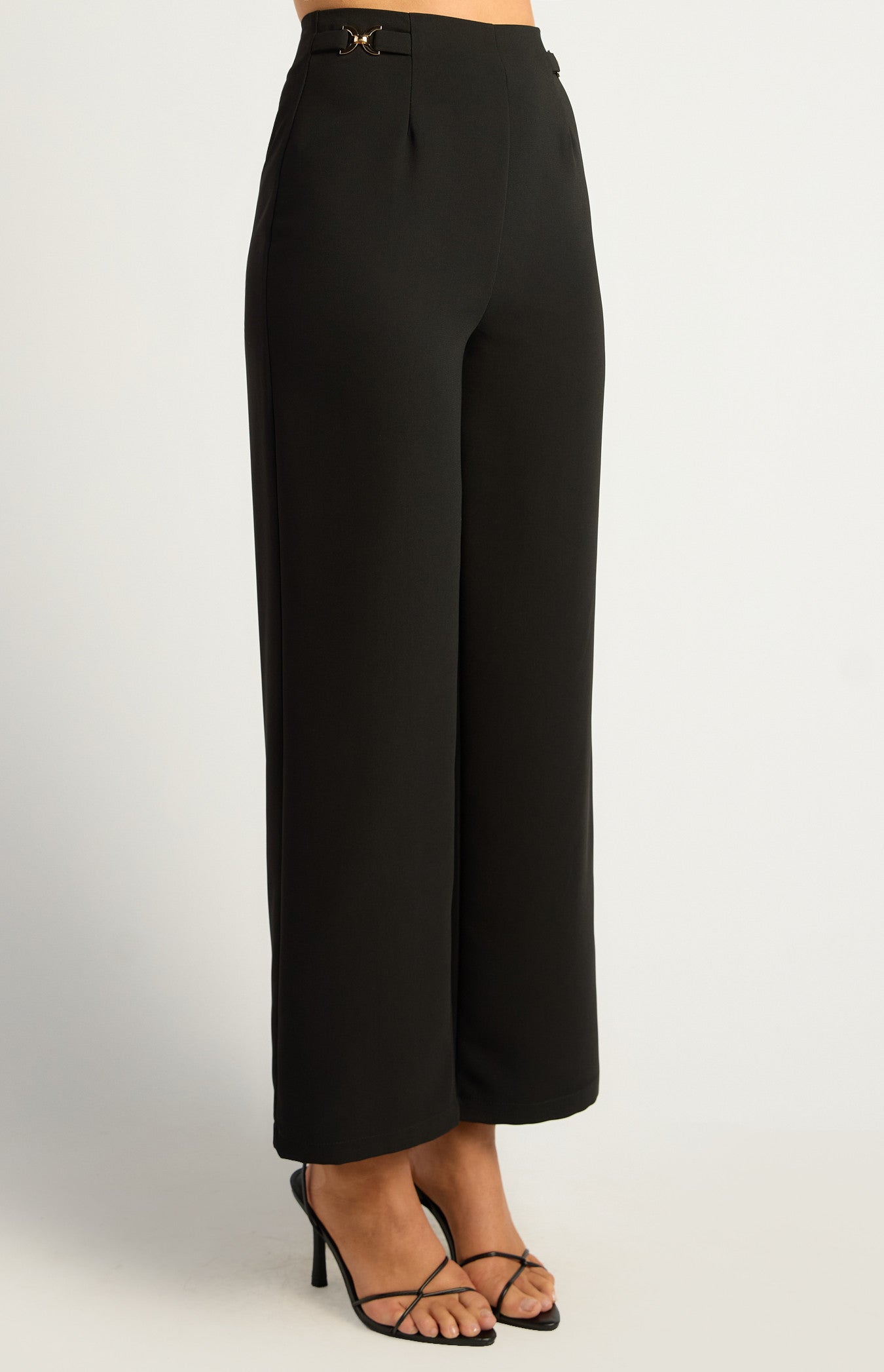 Double Gold Buckle Detail Straight Leg Pants