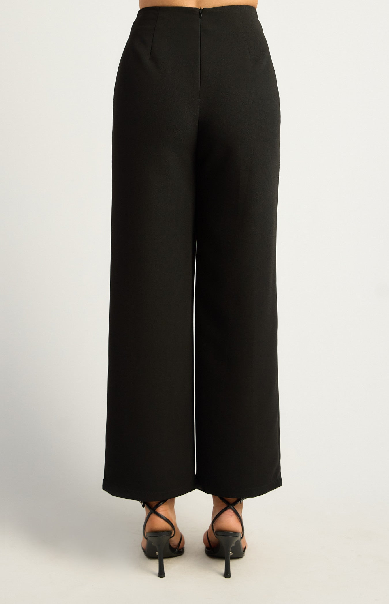 Double Gold Buckle Detail Straight Leg Pants