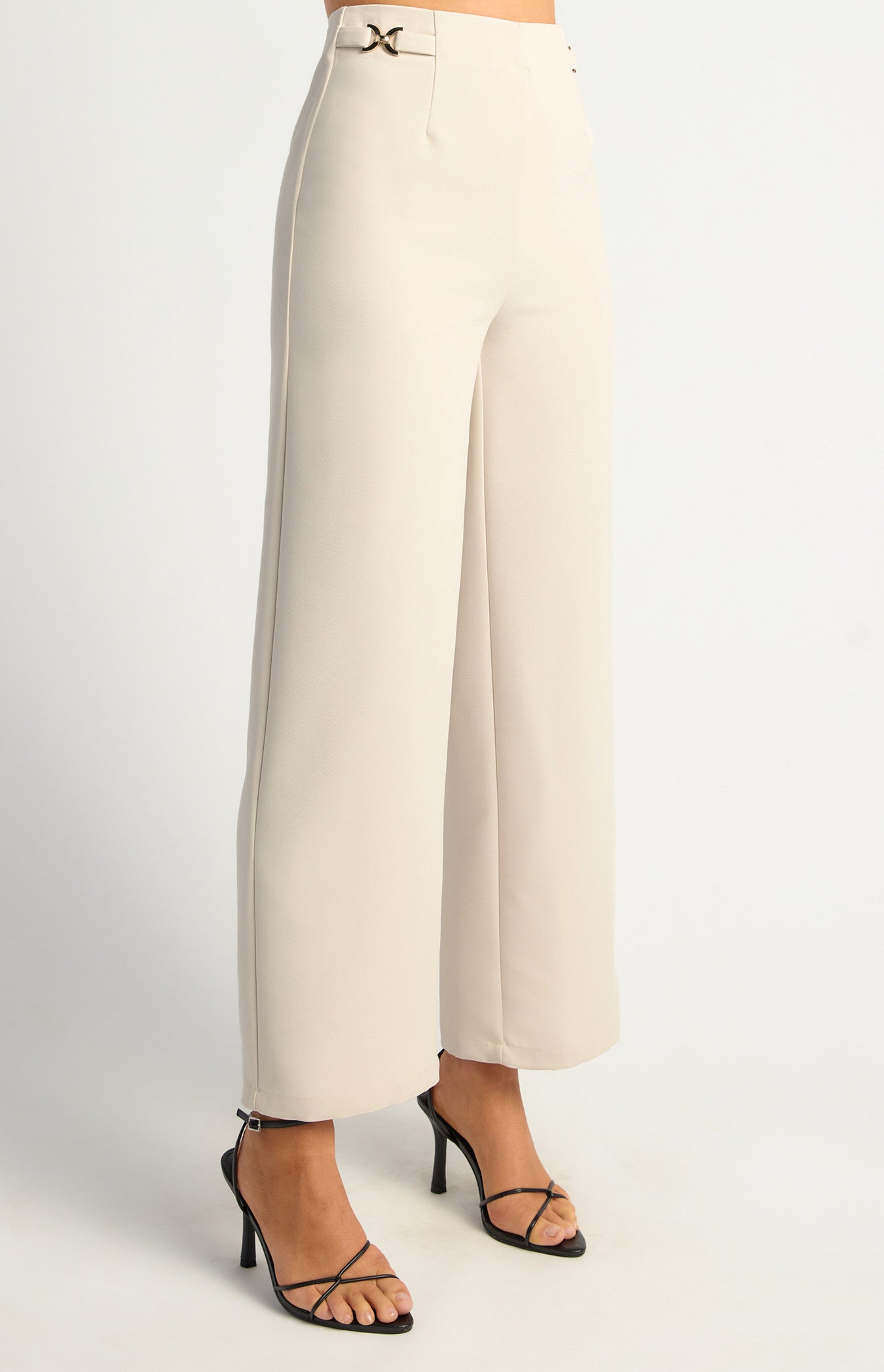 Double Gold Buckle Detail Straight Leg Pants