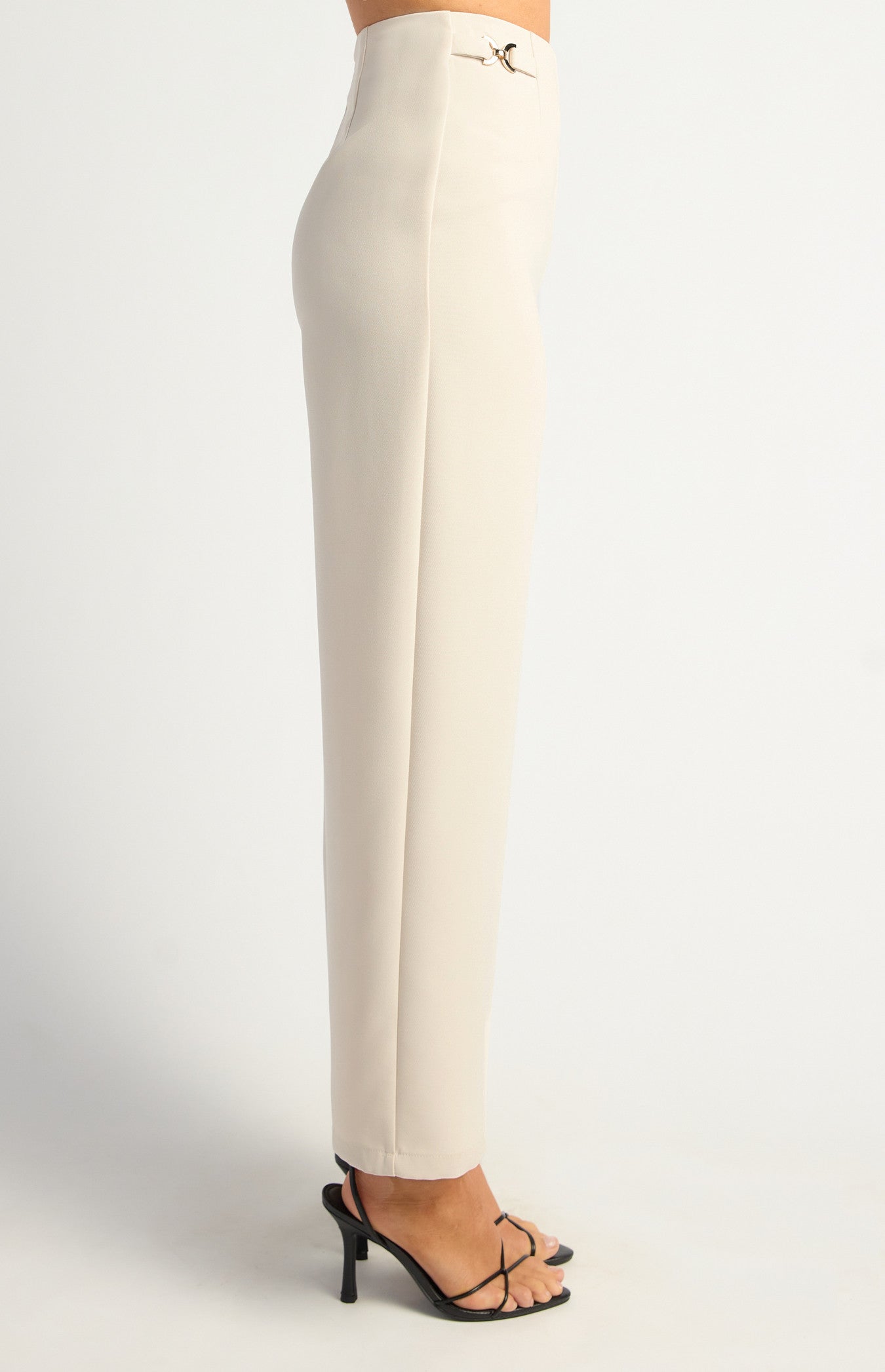 Double Gold Buckle Detail Straight Leg Pants