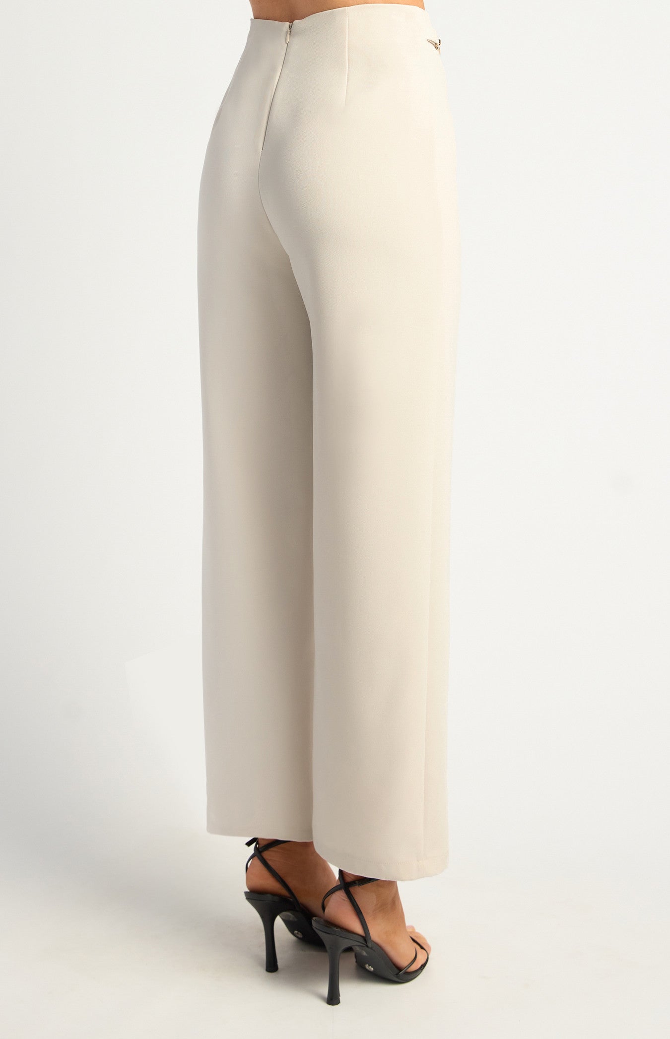 Double Gold Buckle Detail Straight Leg Pants