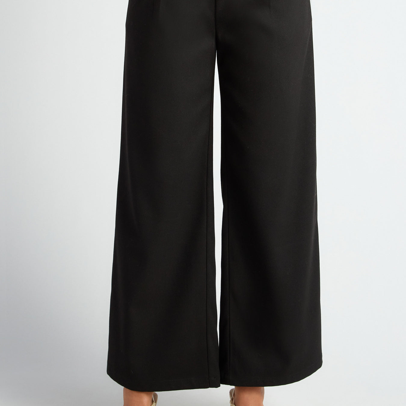 Faux Wool Wide Leg Pants with Gold Buckle