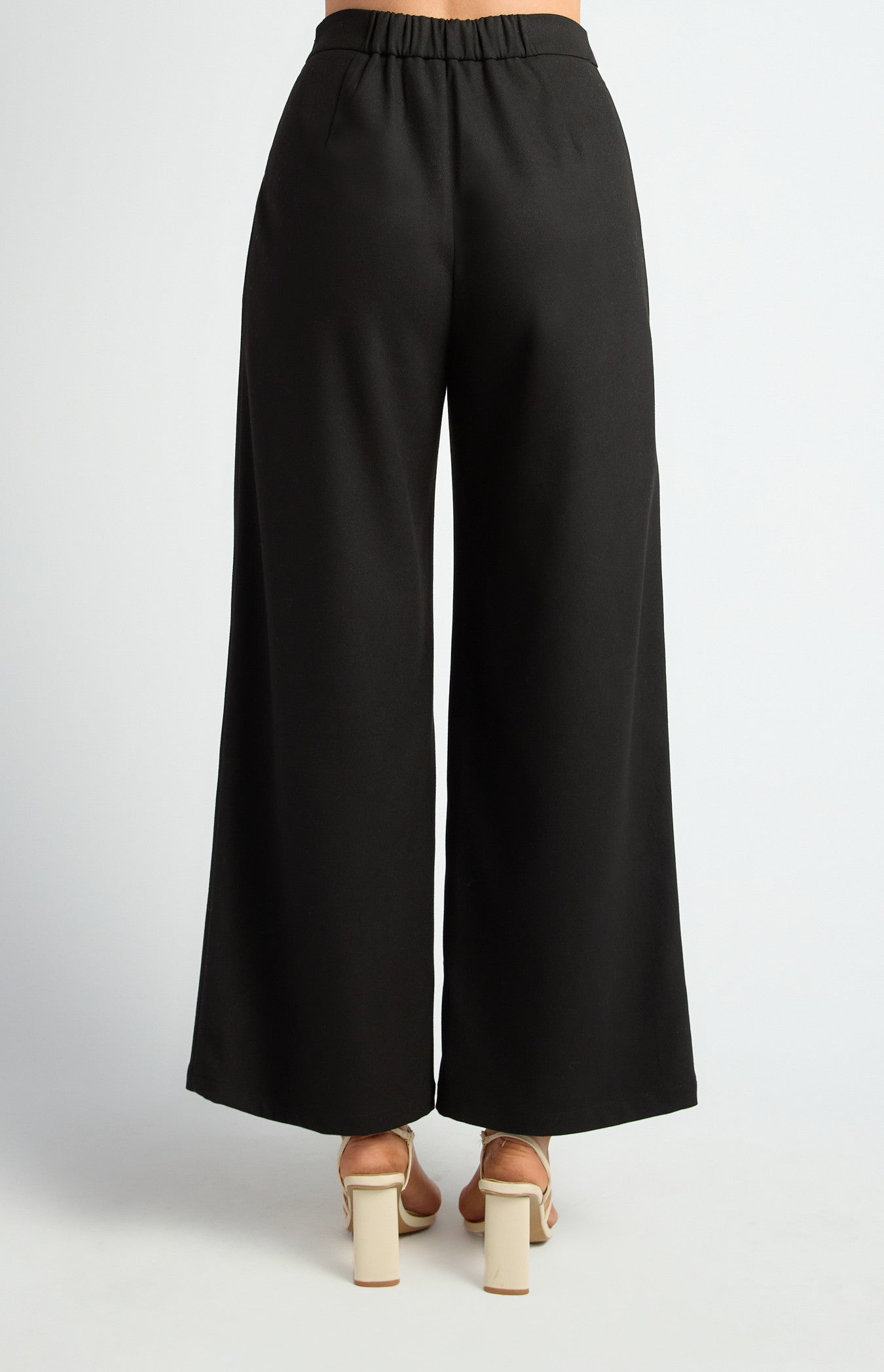 Faux Wool Wide Leg Pants with Gold Buckle