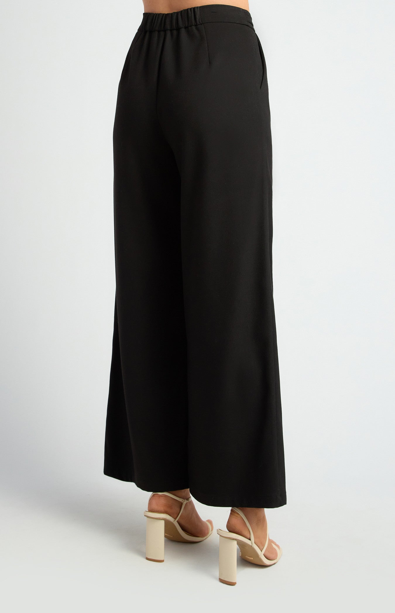 Faux Wool Wide Leg Pants with Gold Buckle