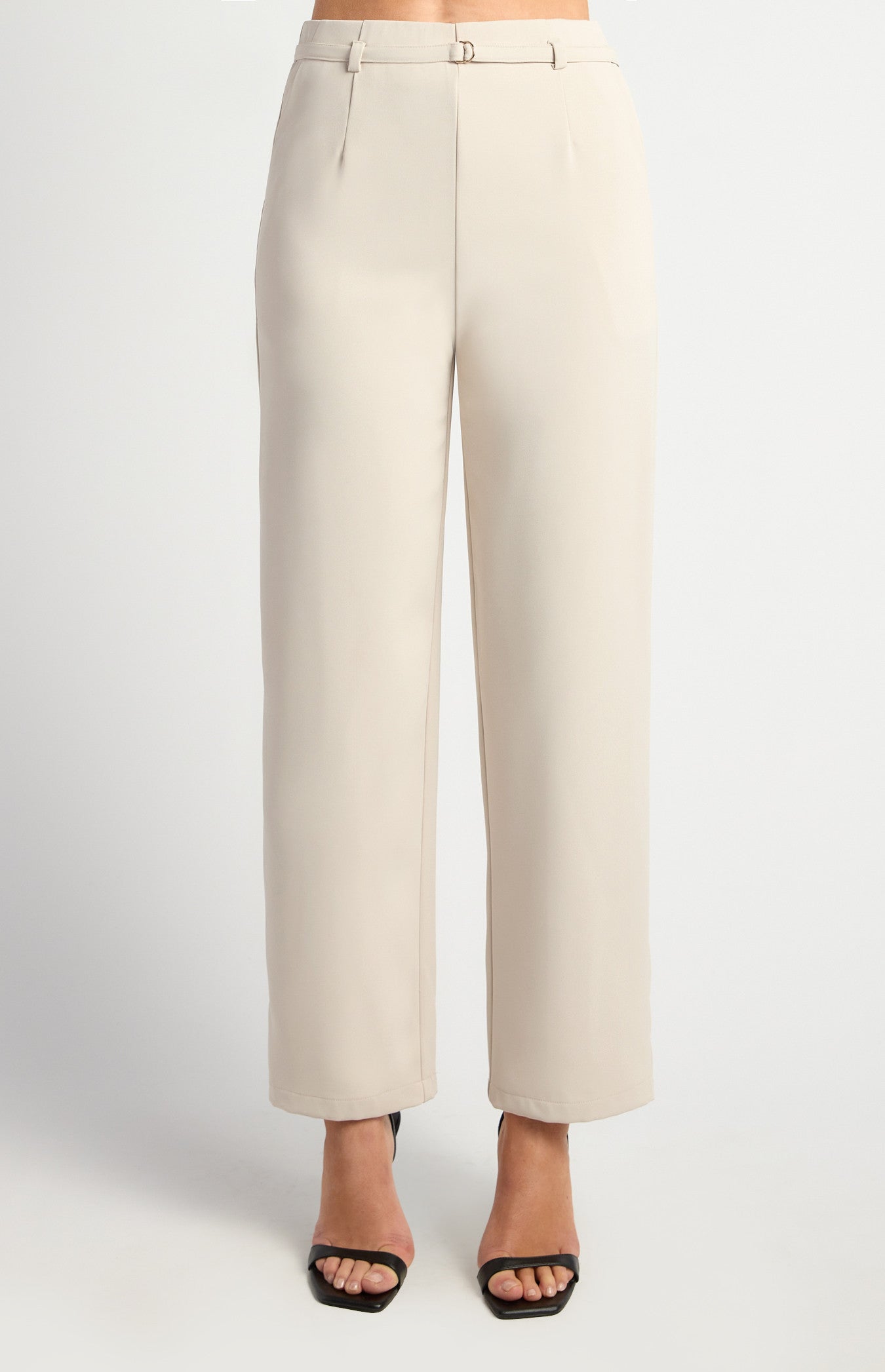 D-Ring Buckle Thin Belt Tapered Pants
