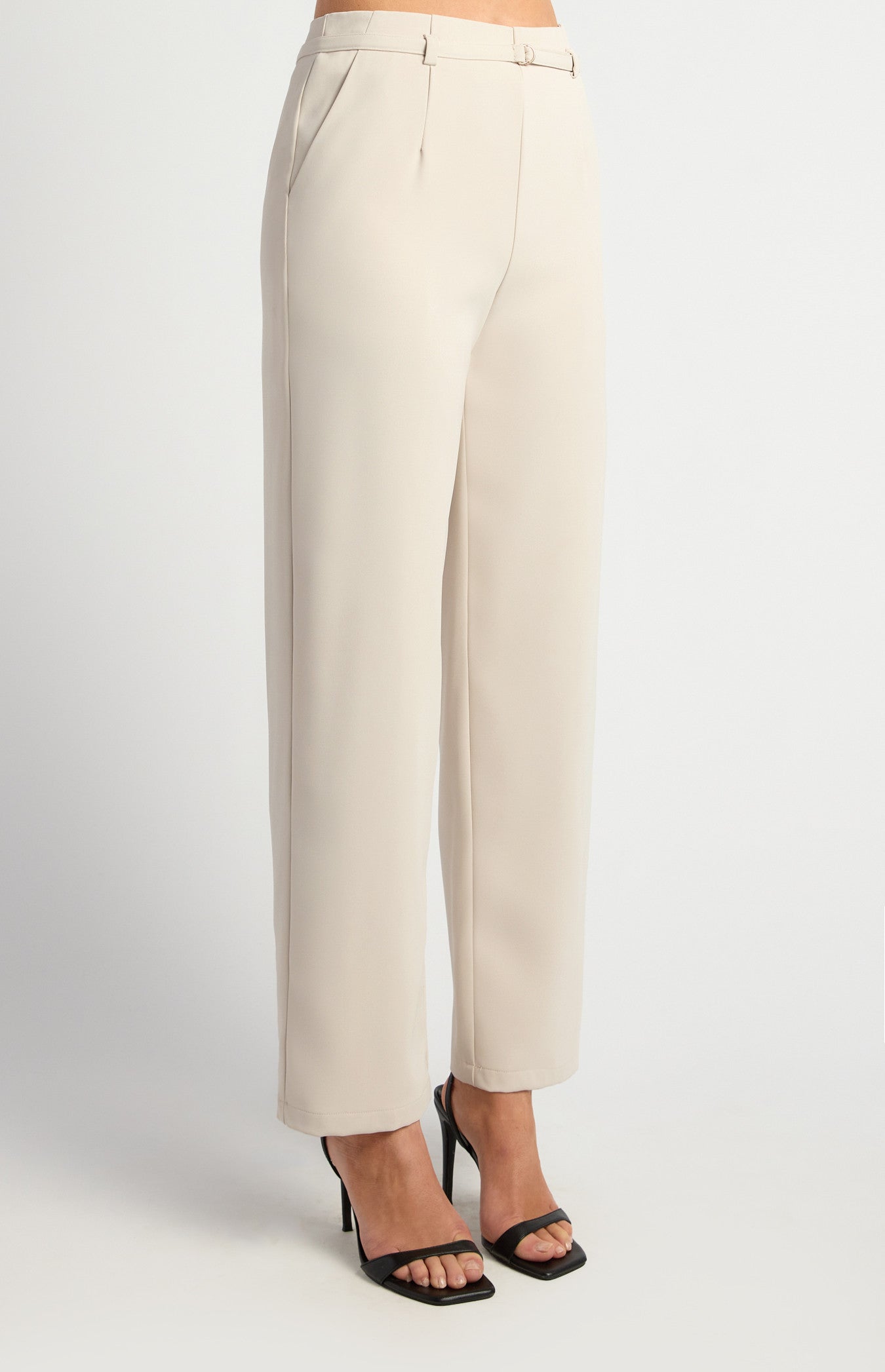 D-Ring Buckle Thin Belt Tapered Pants