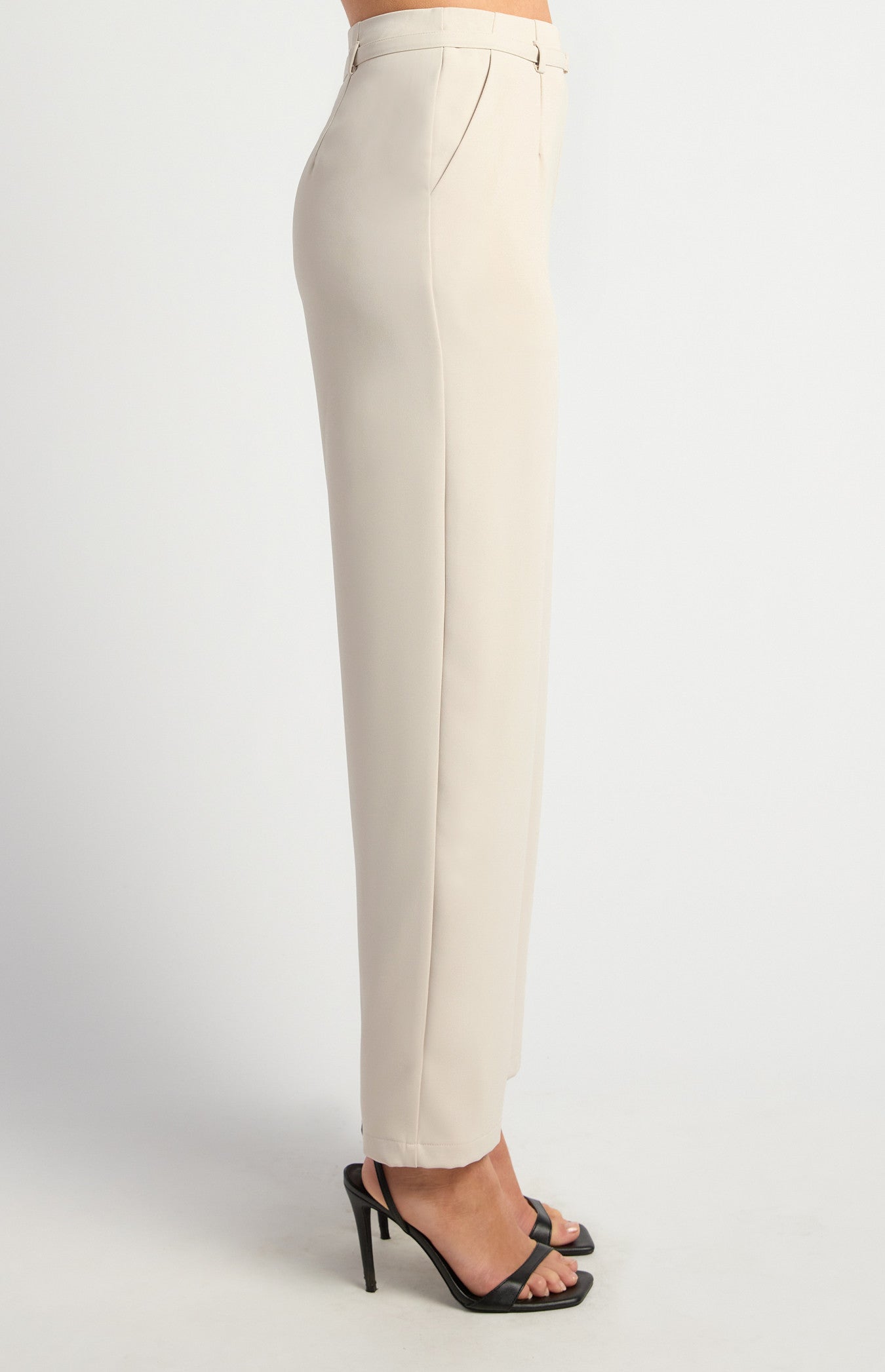 D-Ring Buckle Thin Belt Tapered Pants