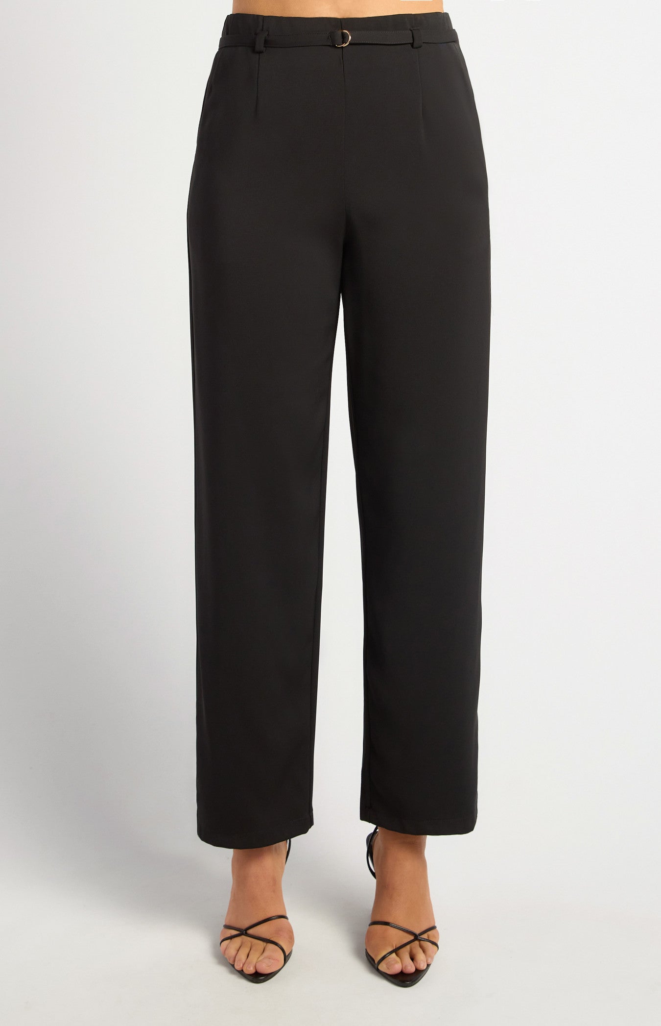 D-Ring Buckle Thin Belt Tapered Pants