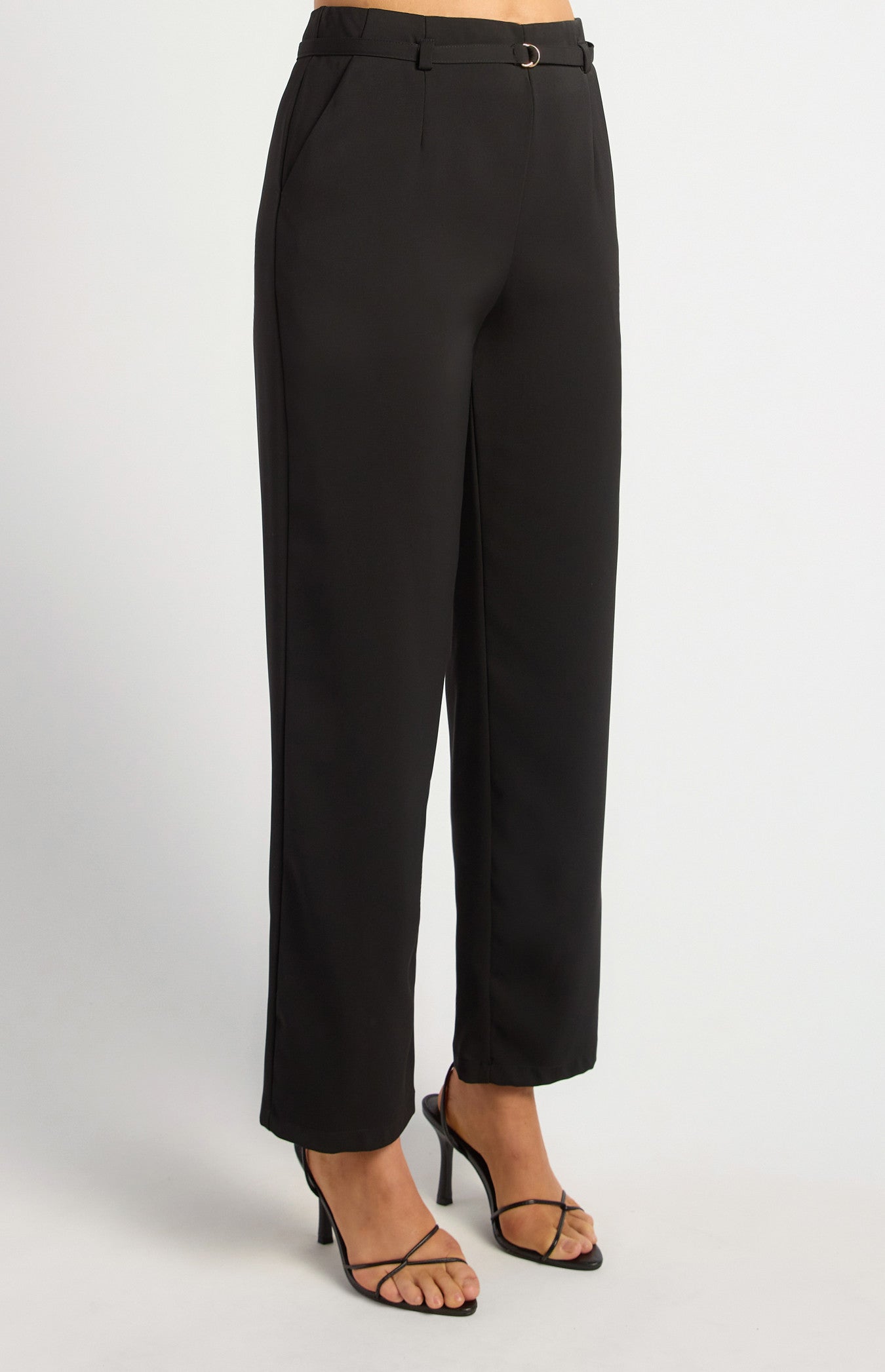 D-Ring Buckle Thin Belt Tapered Pants