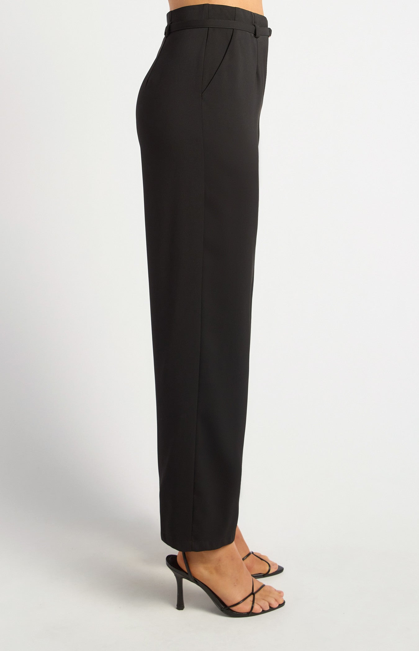 D-Ring Buckle Thin Belt Tapered Pants