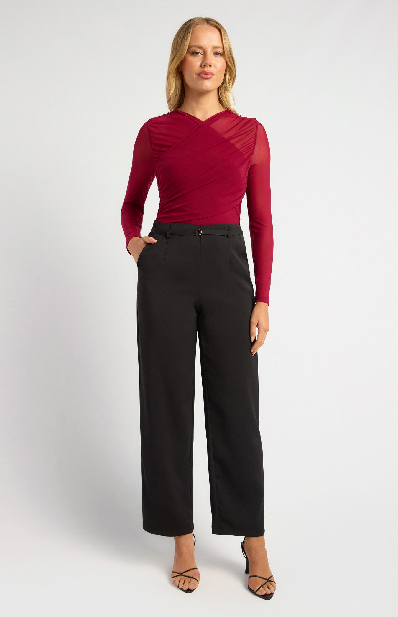 D-Ring Buckle Thin Belt Tapered Pants