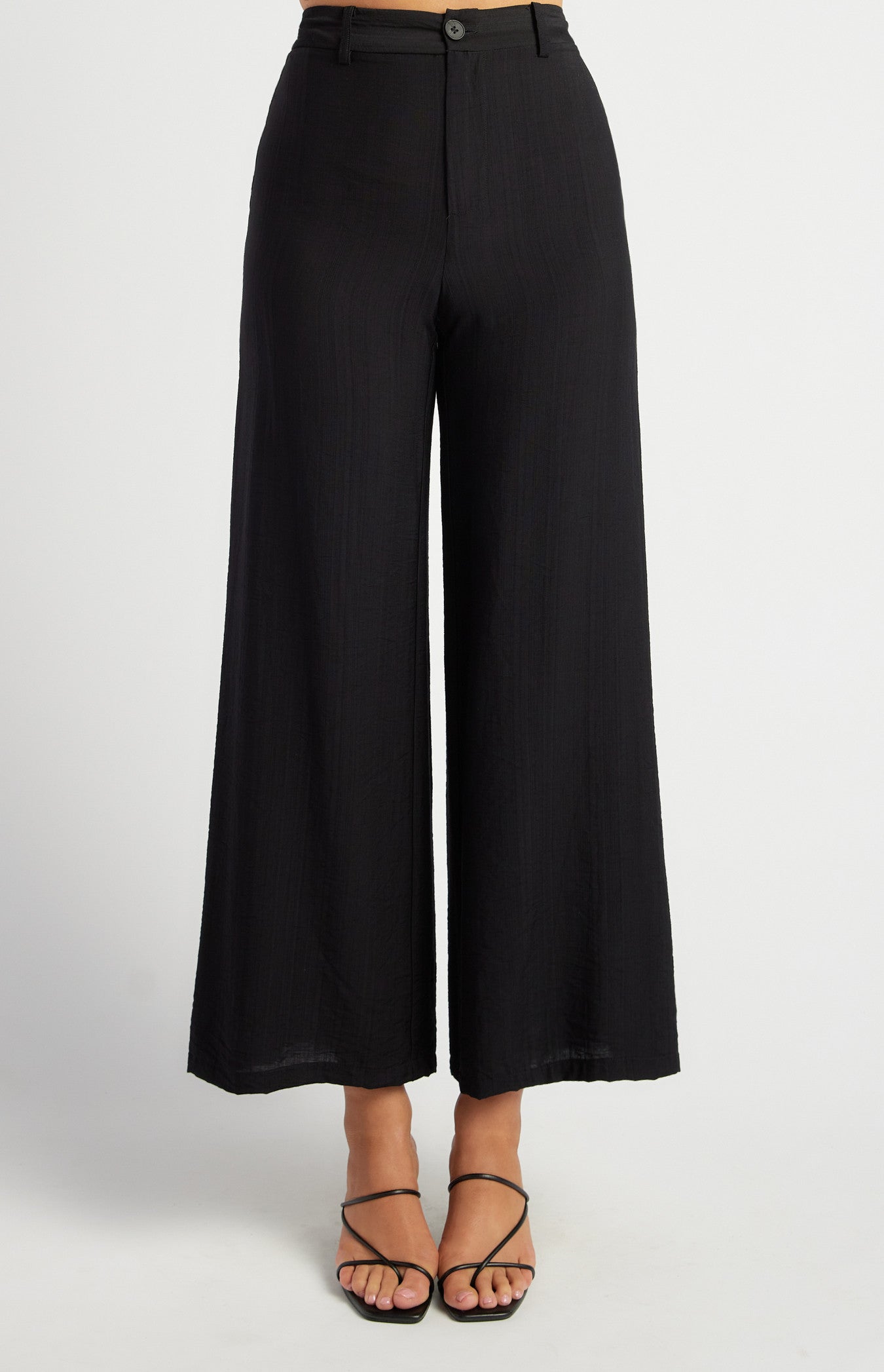 Elastic Back Waist Textured Pants with Marble Button
