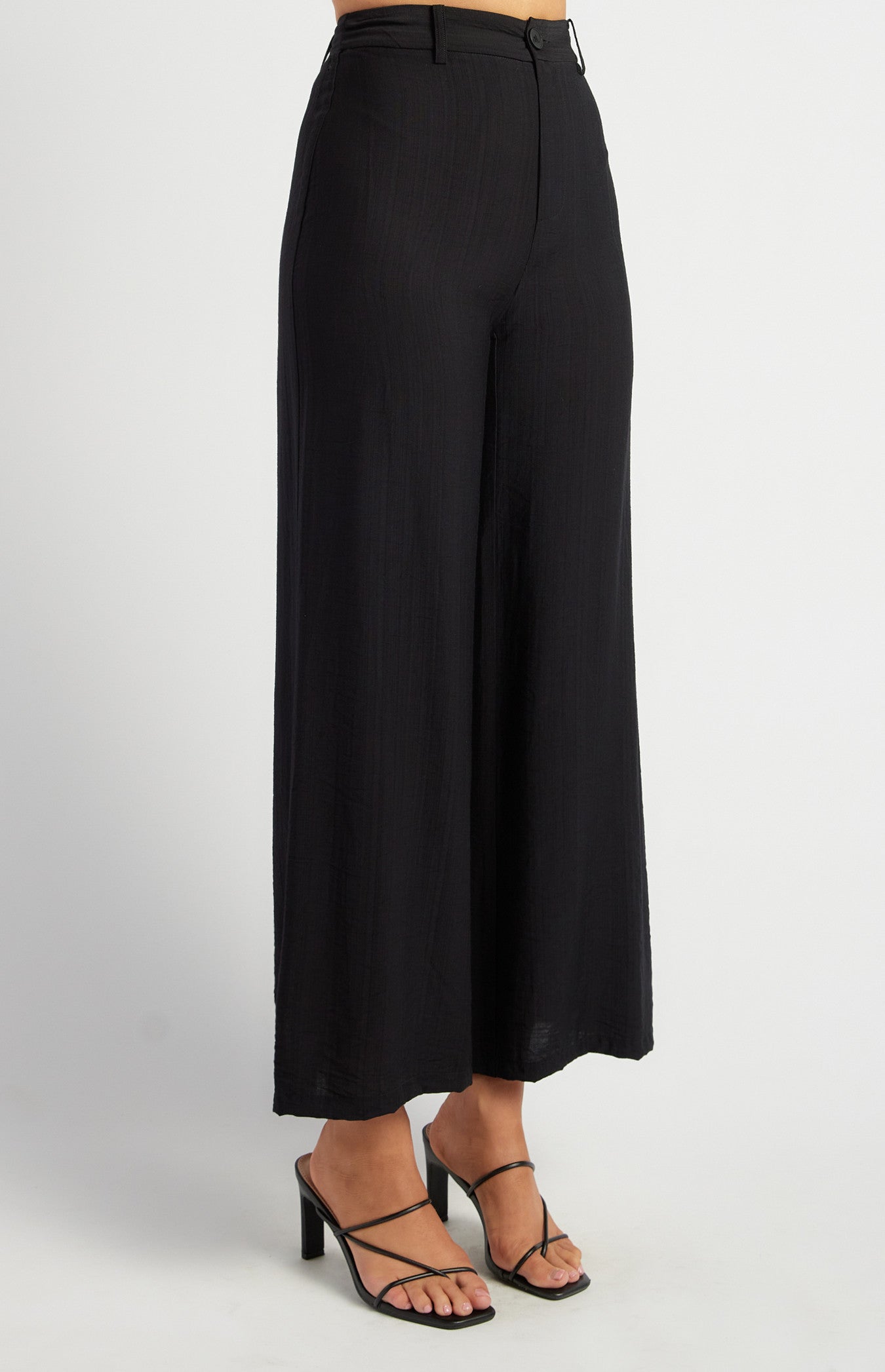 Elastic Back Waist Textured Pants with Marble Button