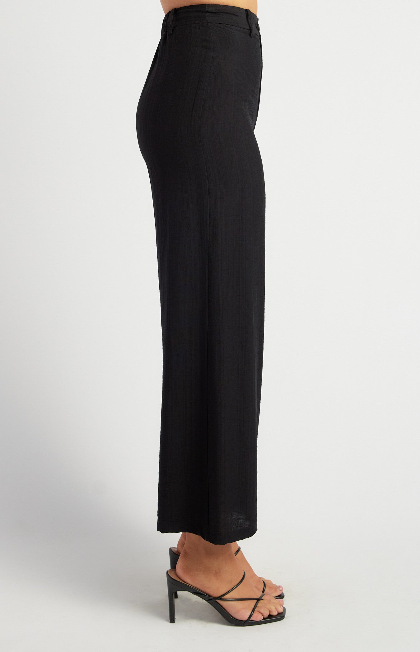 Elastic Back Waist Textured Pants with Marble Button