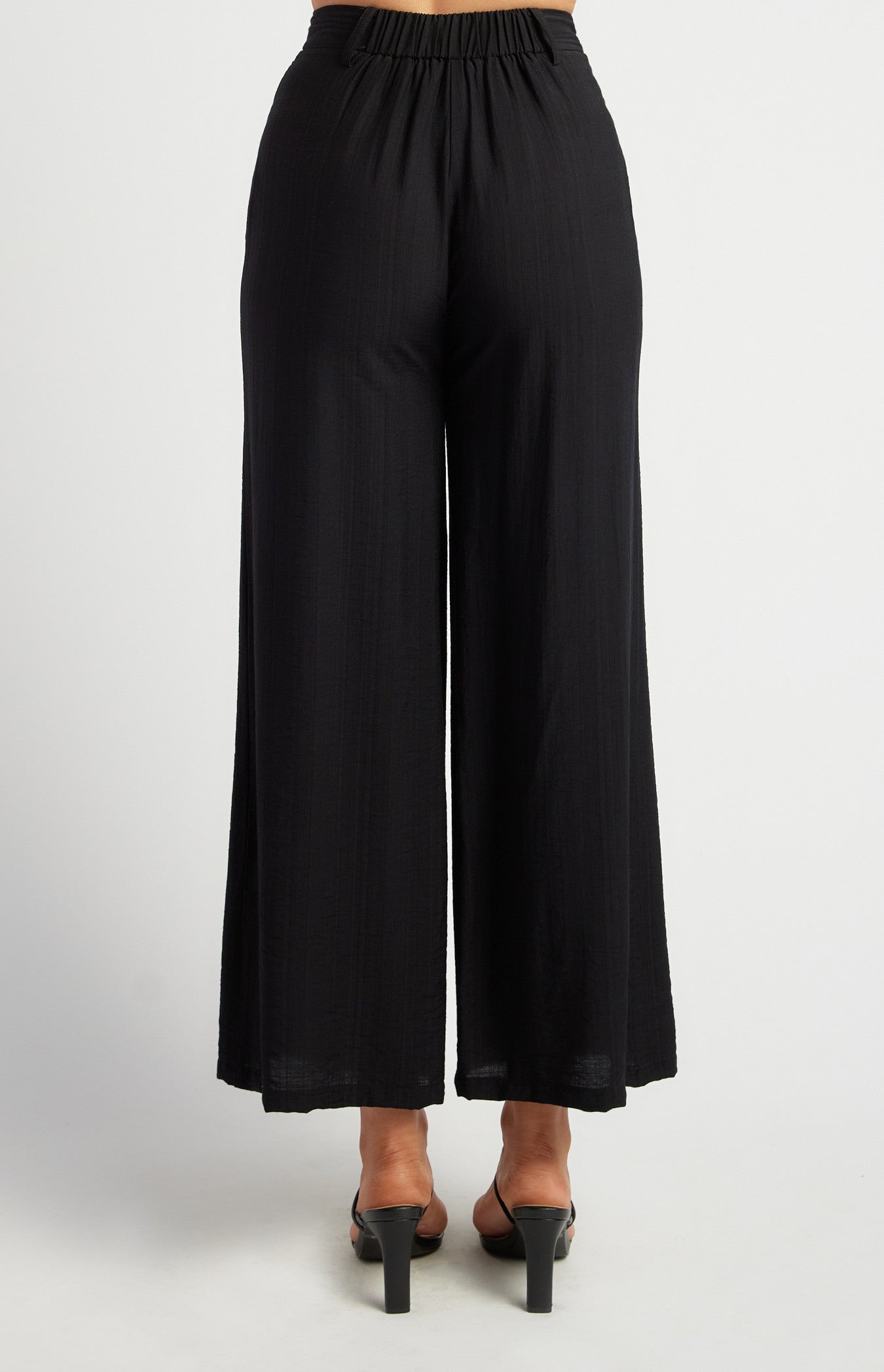 Elastic Back Waist Textured Pants with Marble Button