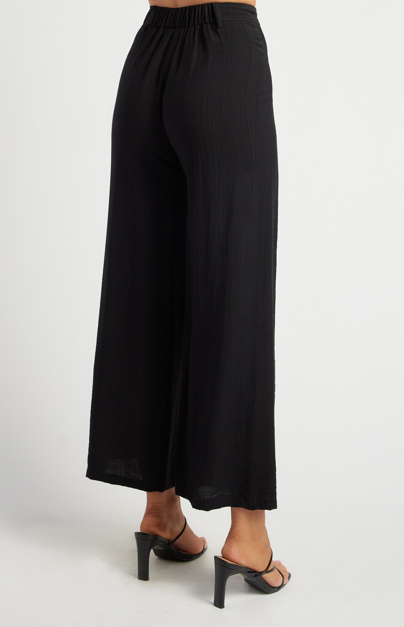 Elastic Back Waist Textured Pants with Marble Button