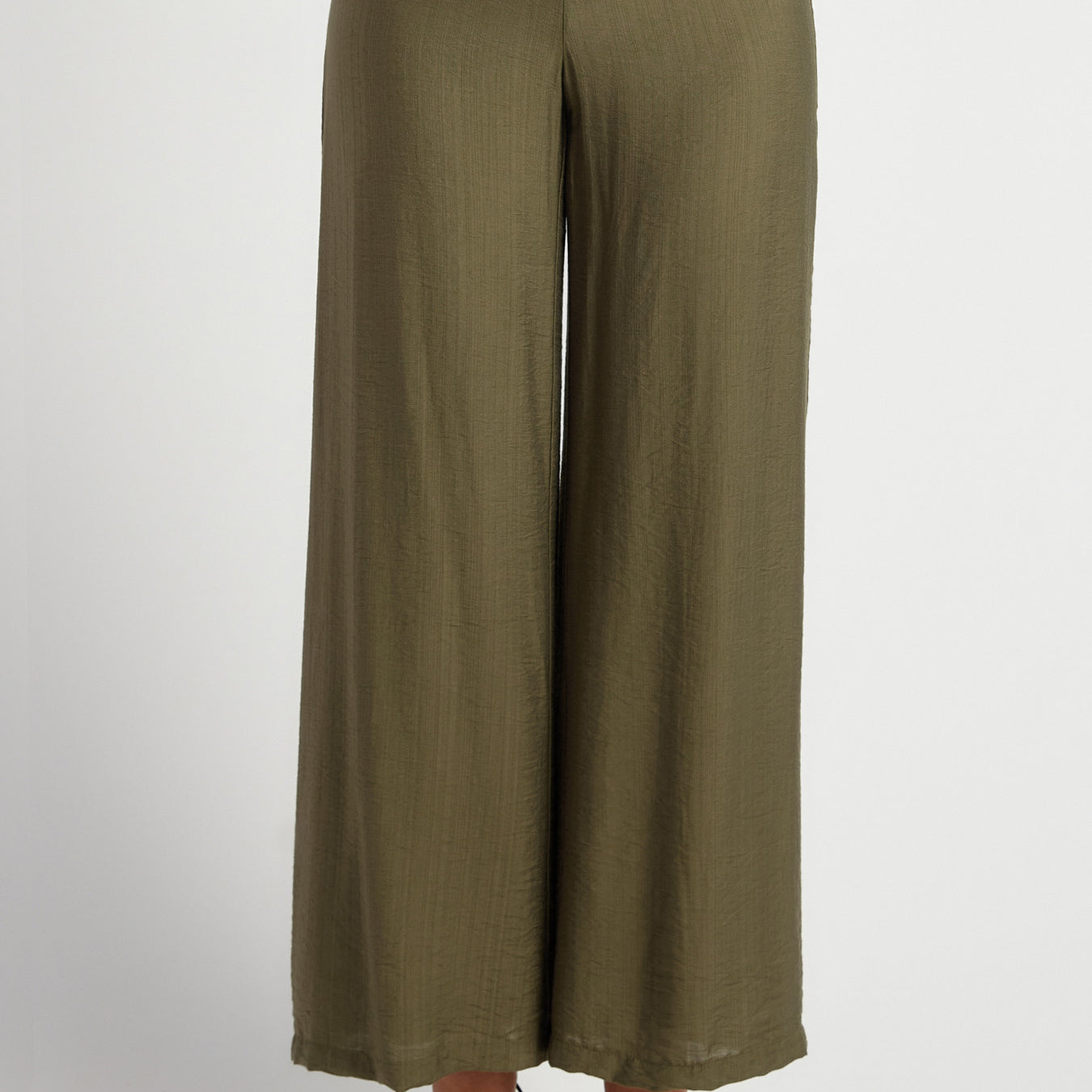 Elastic Back Waist Textured Pants with Marble Button
