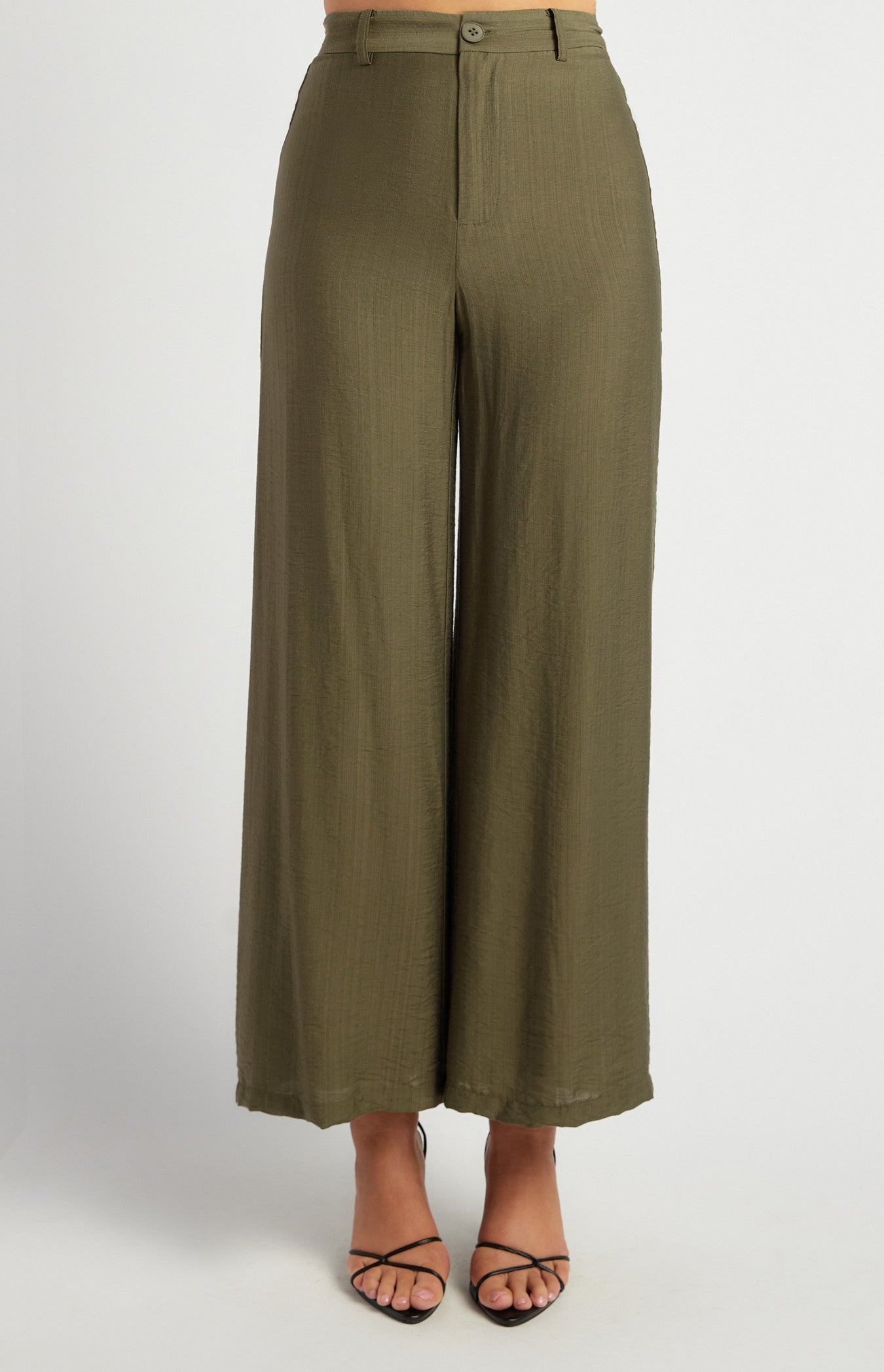 Elastic Back Waist Textured Pants with Marble Button