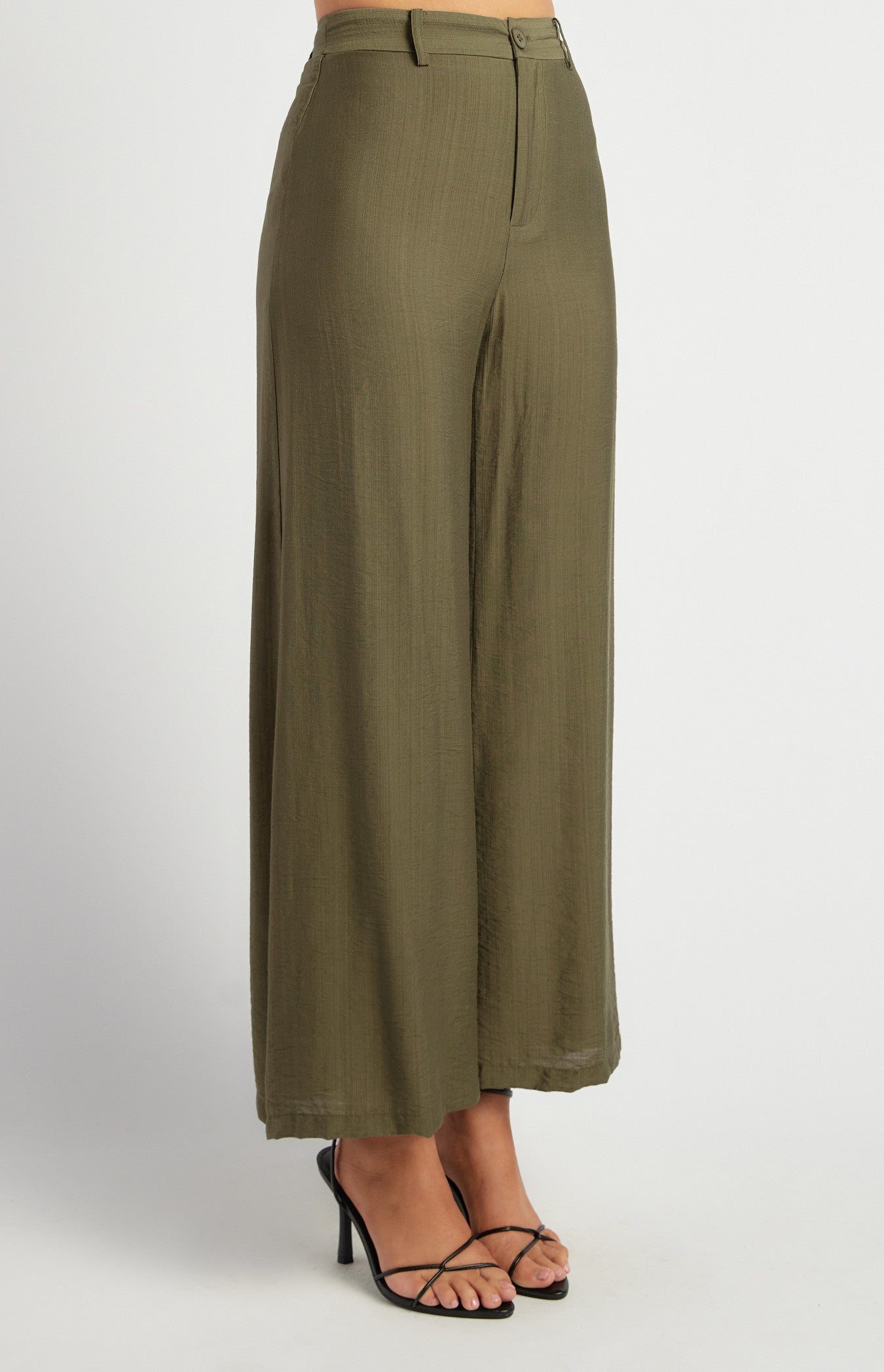 Elastic Back Waist Textured Pants with Marble Button