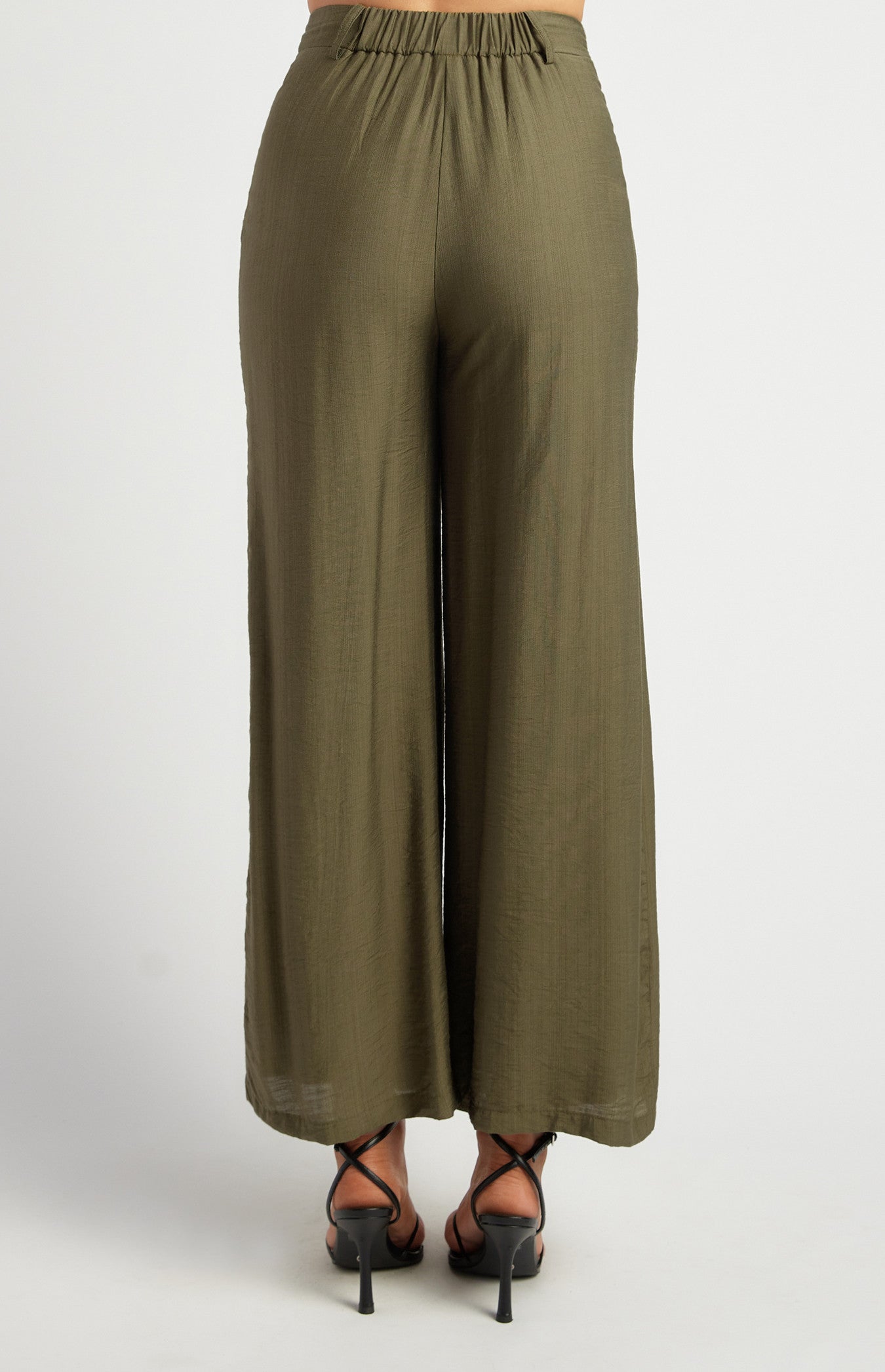 Elastic Back Waist Textured Pants with Marble Button