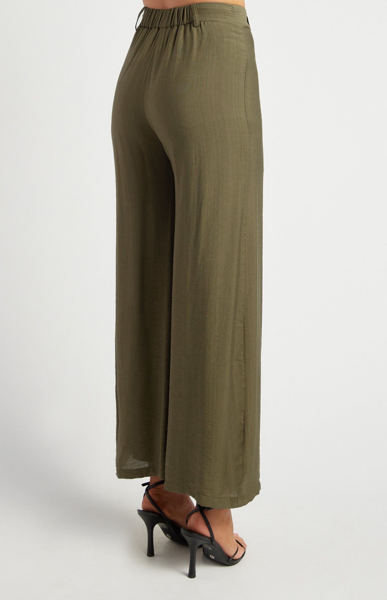 Elastic Back Waist Textured Pants with Marble Button
