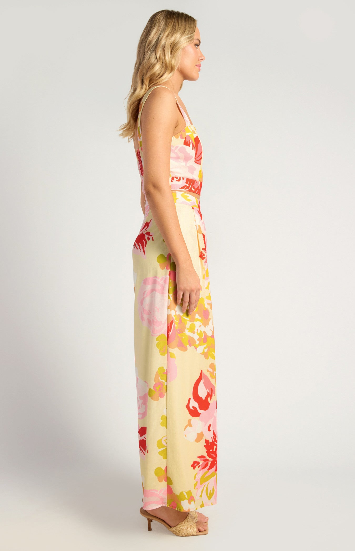 Floral Print Top And Pleated Pants Set