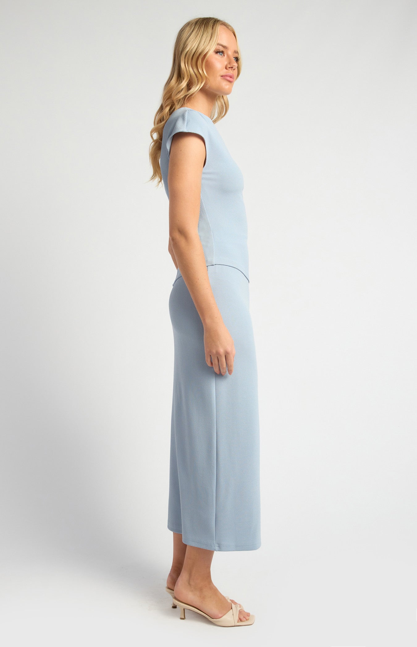 Textured Jersey Cap Sleeves Top and Skirt Set