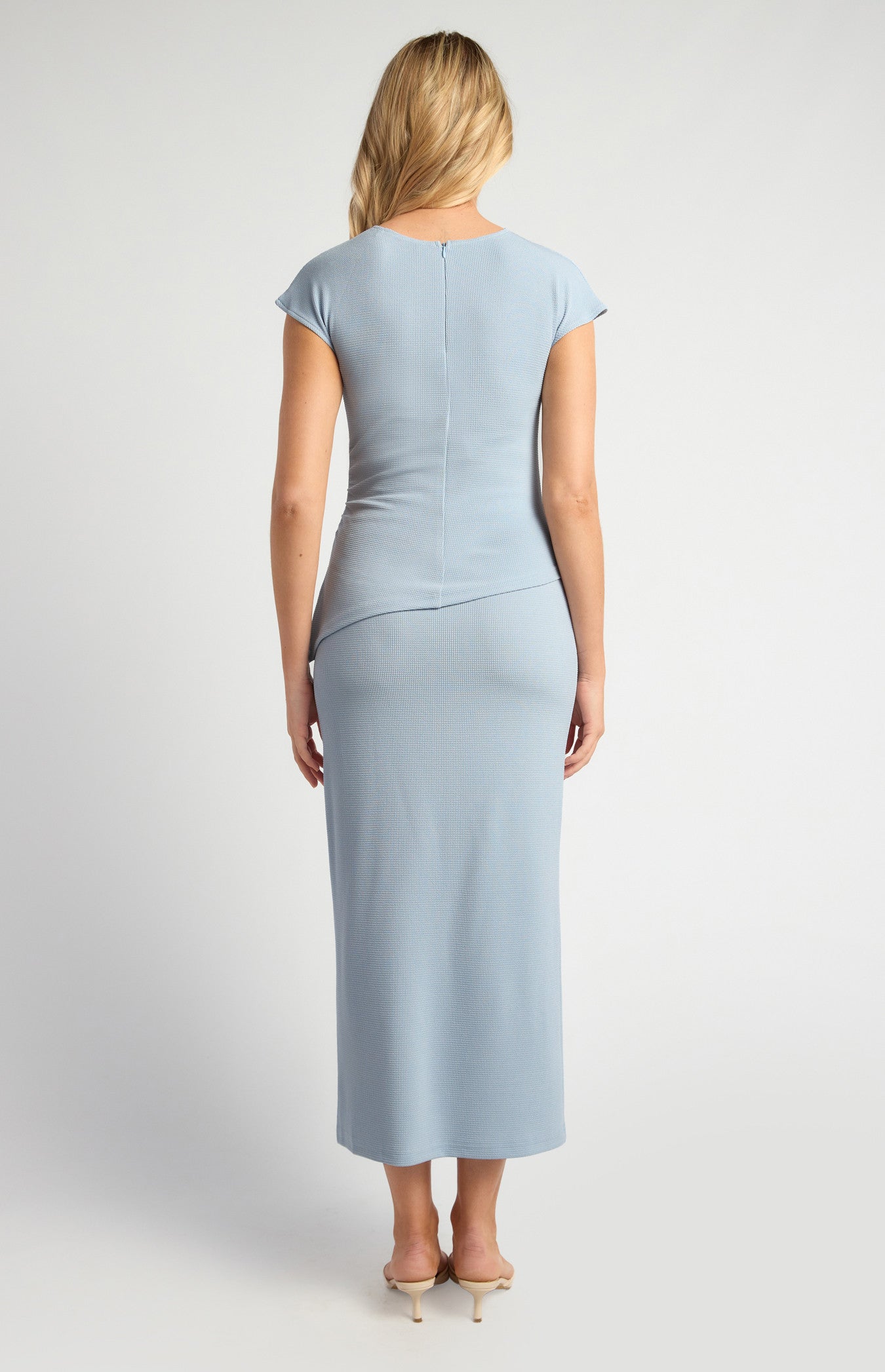 Textured Jersey Cap Sleeves Top and Skirt Set