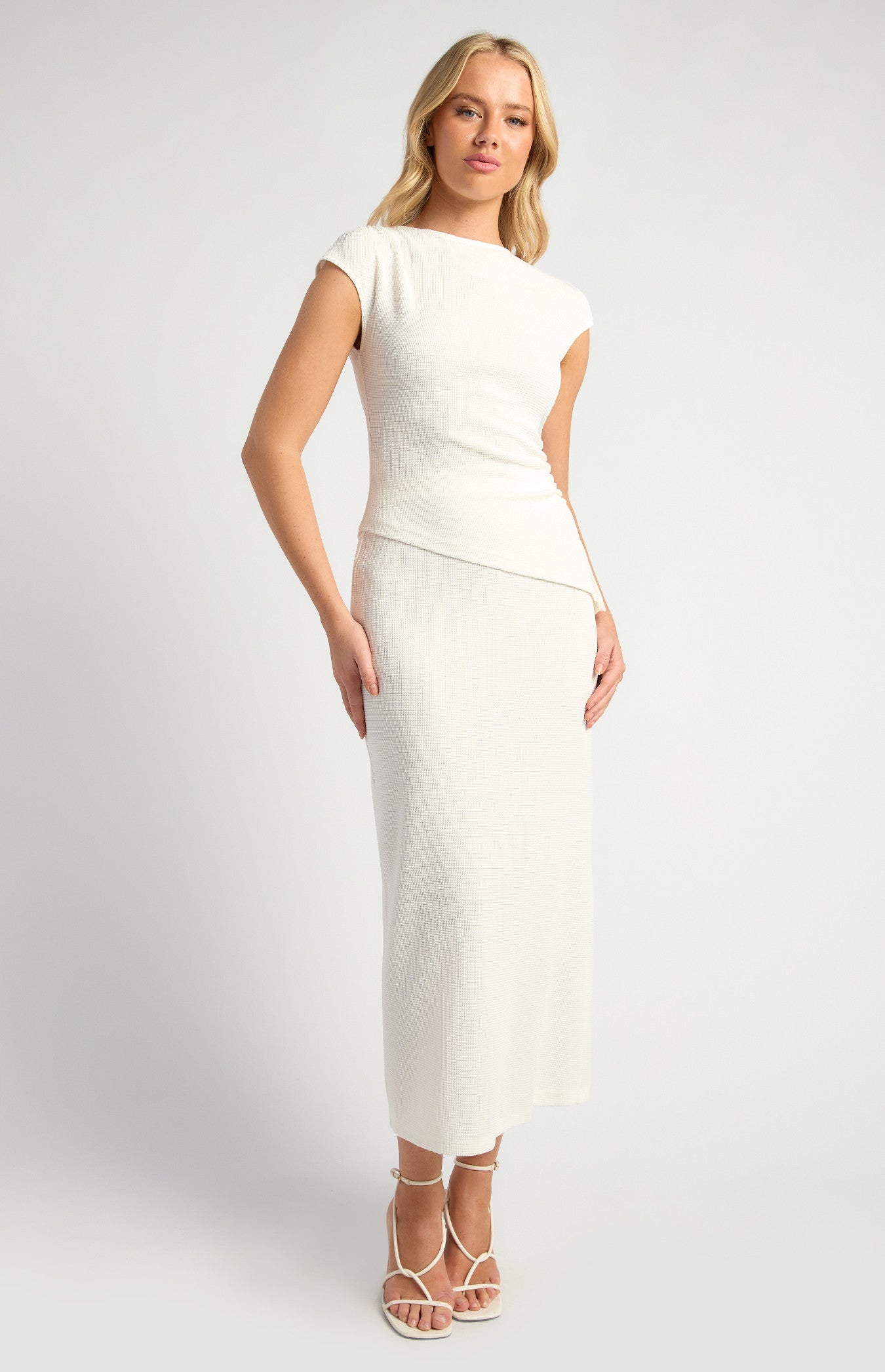 Textured Jersey Cap Sleeves Top and Skirt Set