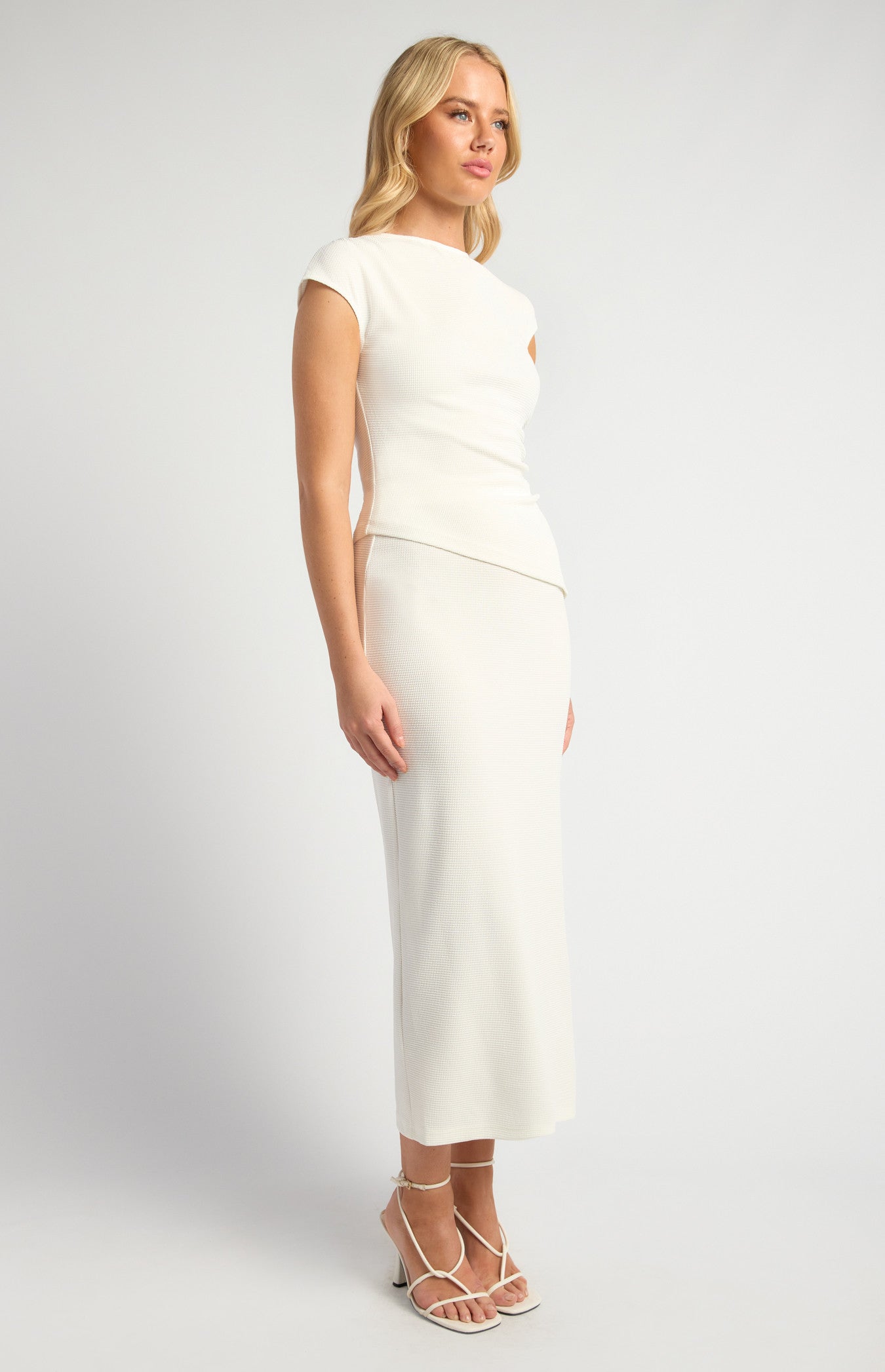 Textured Jersey Cap Sleeves Top and Skirt Set