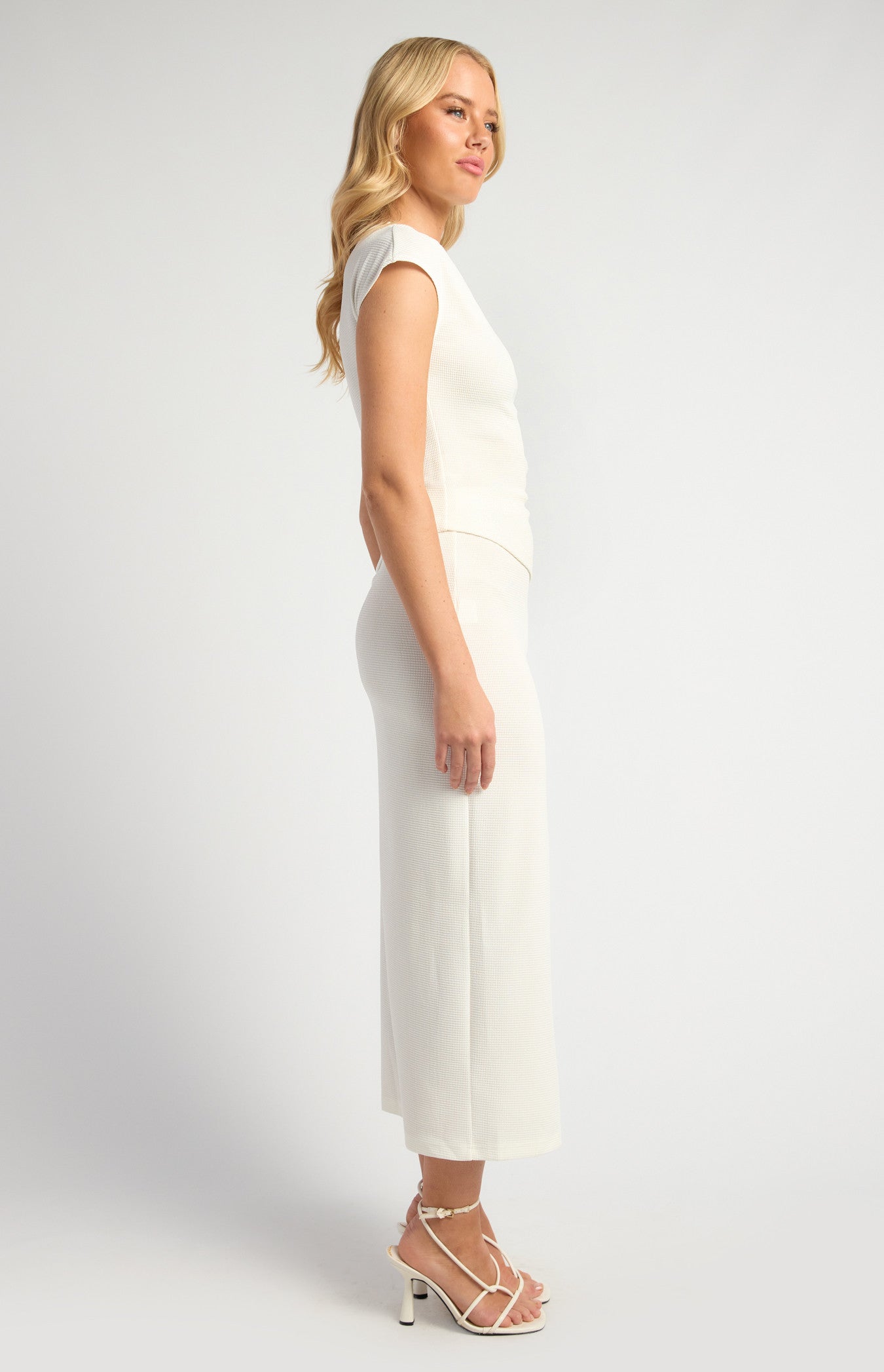 Textured Jersey Cap Sleeves Top and Skirt Set