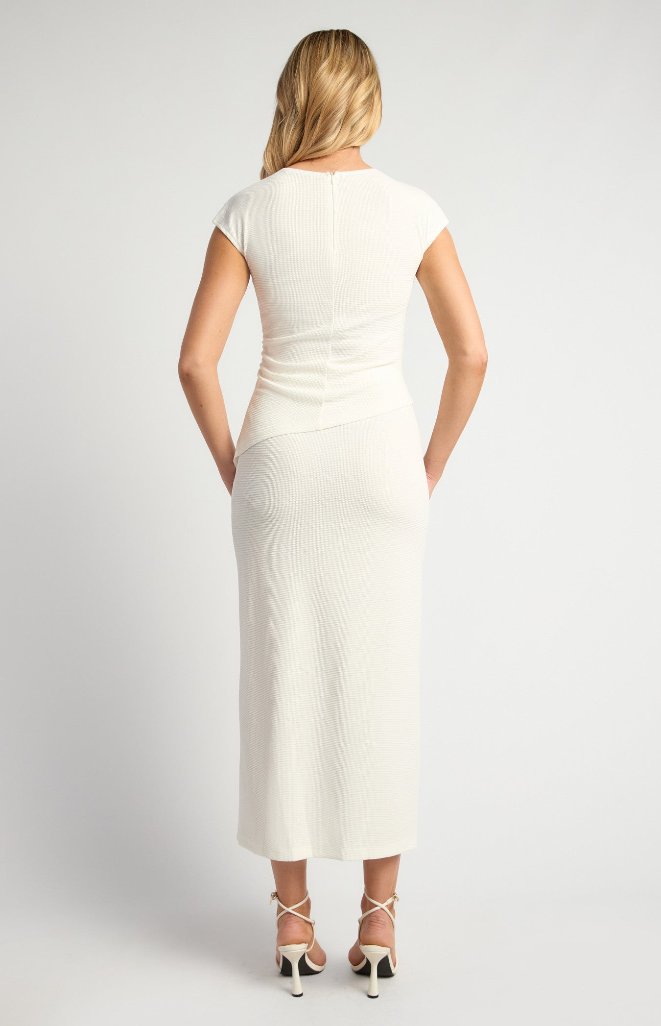 Textured Jersey Cap Sleeves Top and Skirt Set