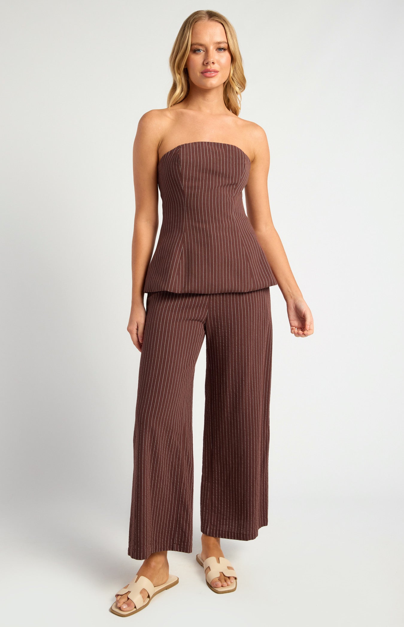 Pin Stripe Peplum Top and Pants Set
