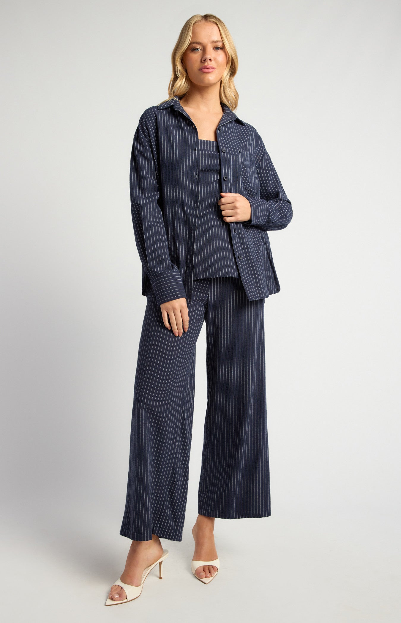 Pin Stripe Peplum Top and Pants Set