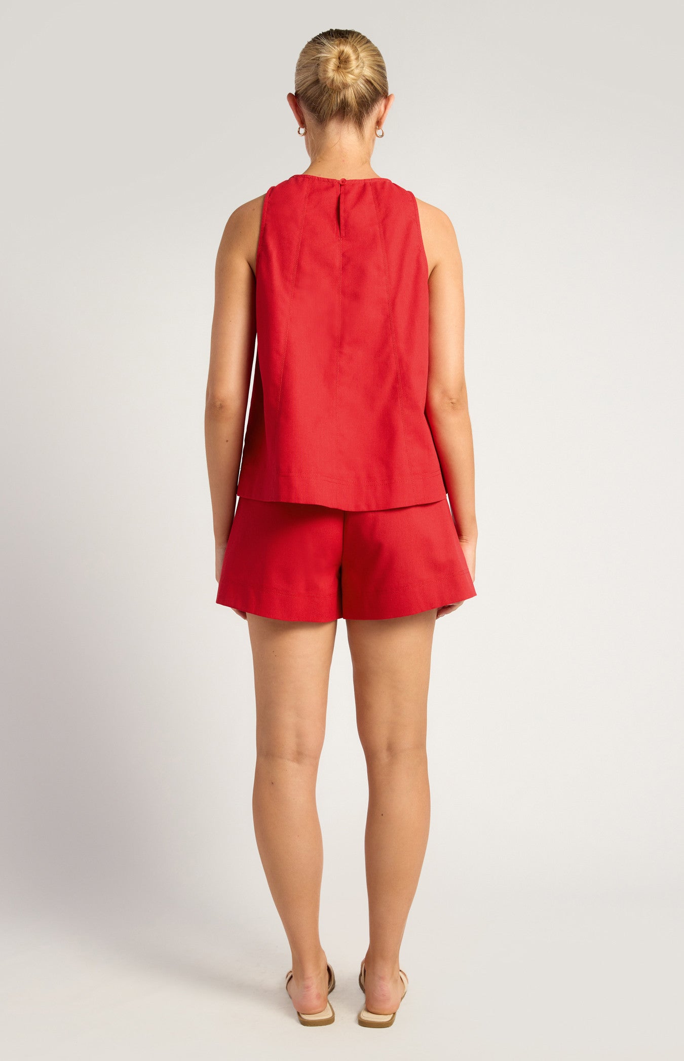 Cotton Linen Panel Stitching Detail Top And Shorts Set