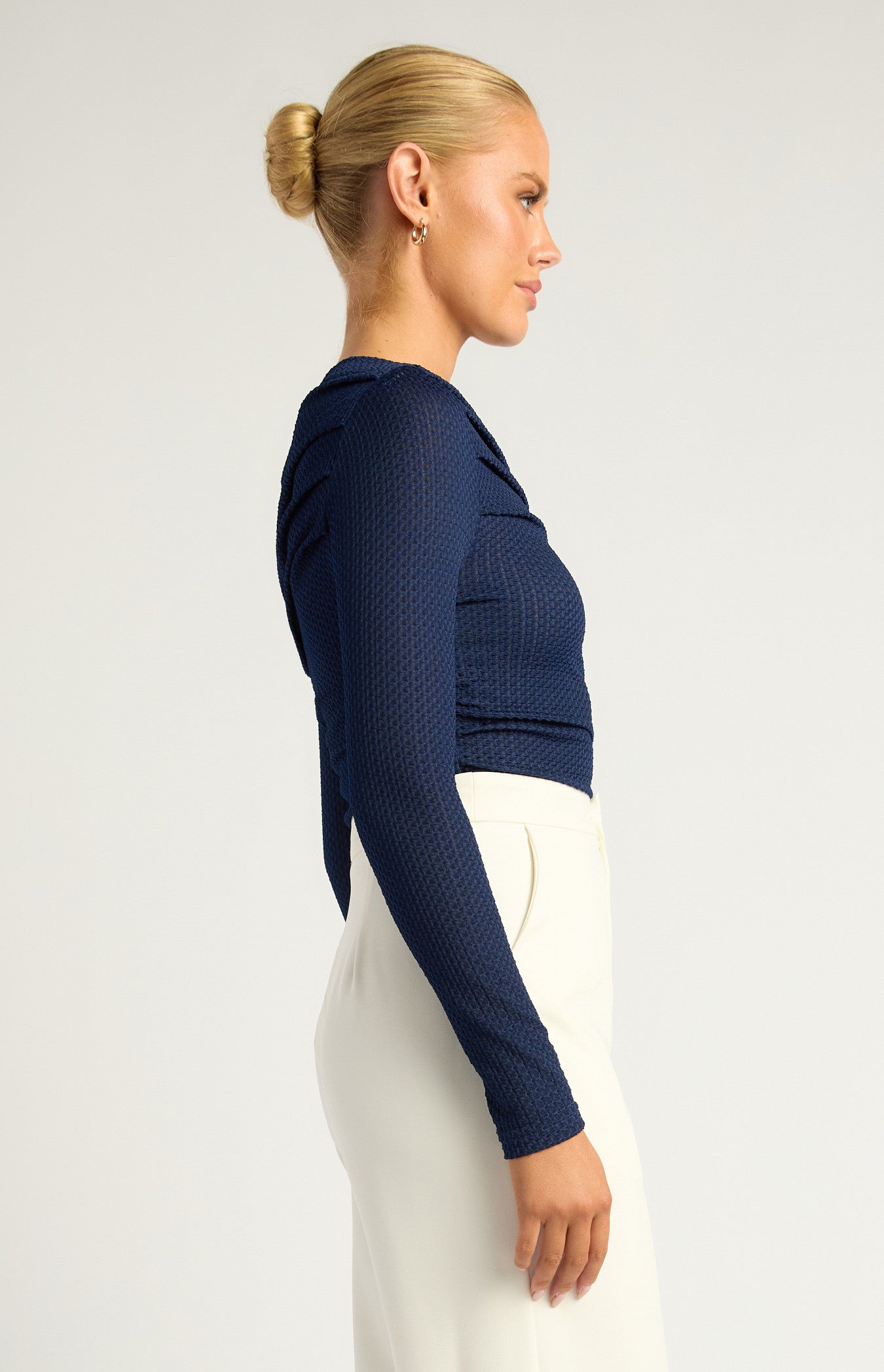 Two Way Wear Pleated Neckline Textured Stretch Jersey Top