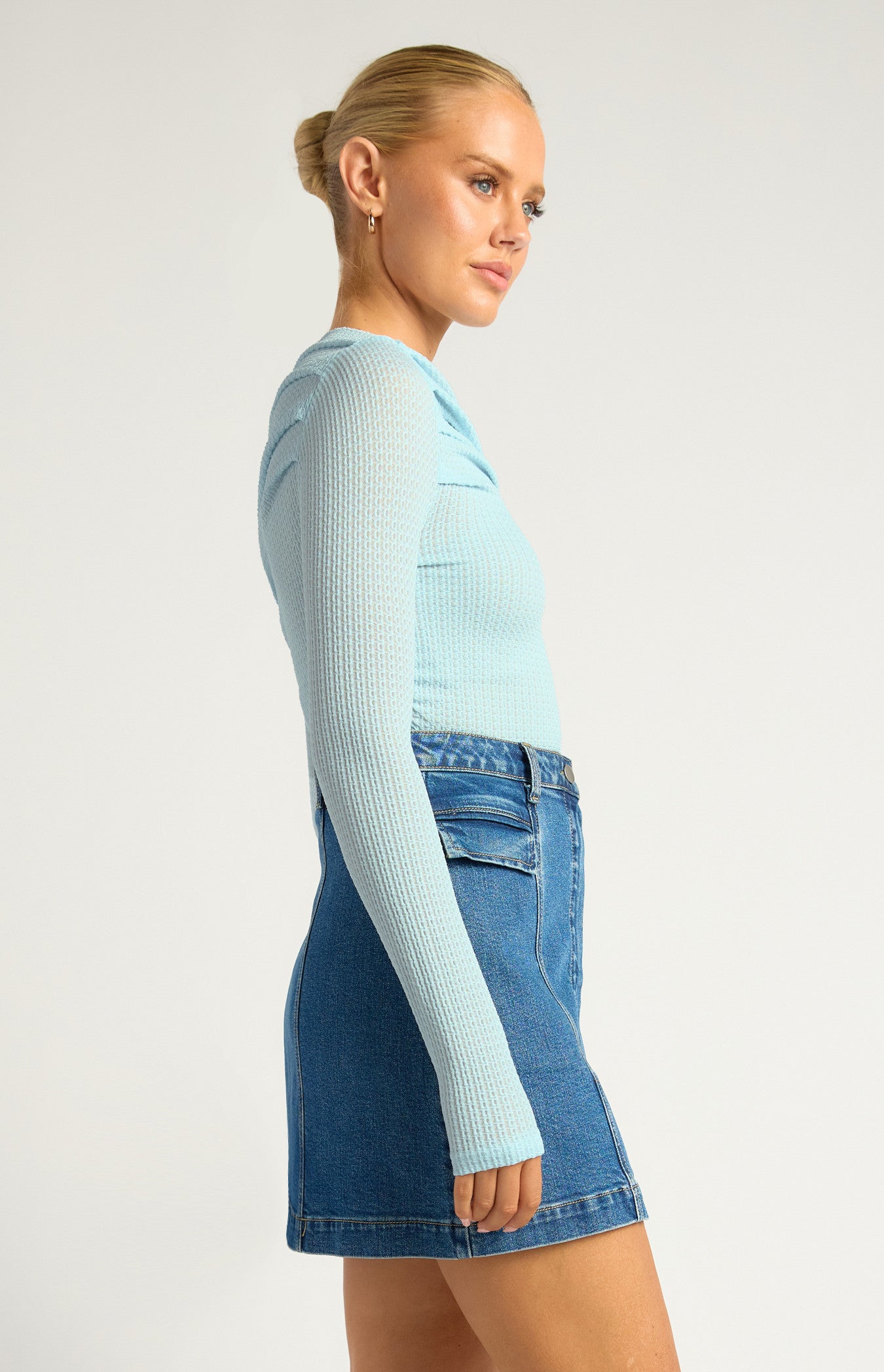 Two Way Wear Pleated Neckline Textured Stretch Jersey Top