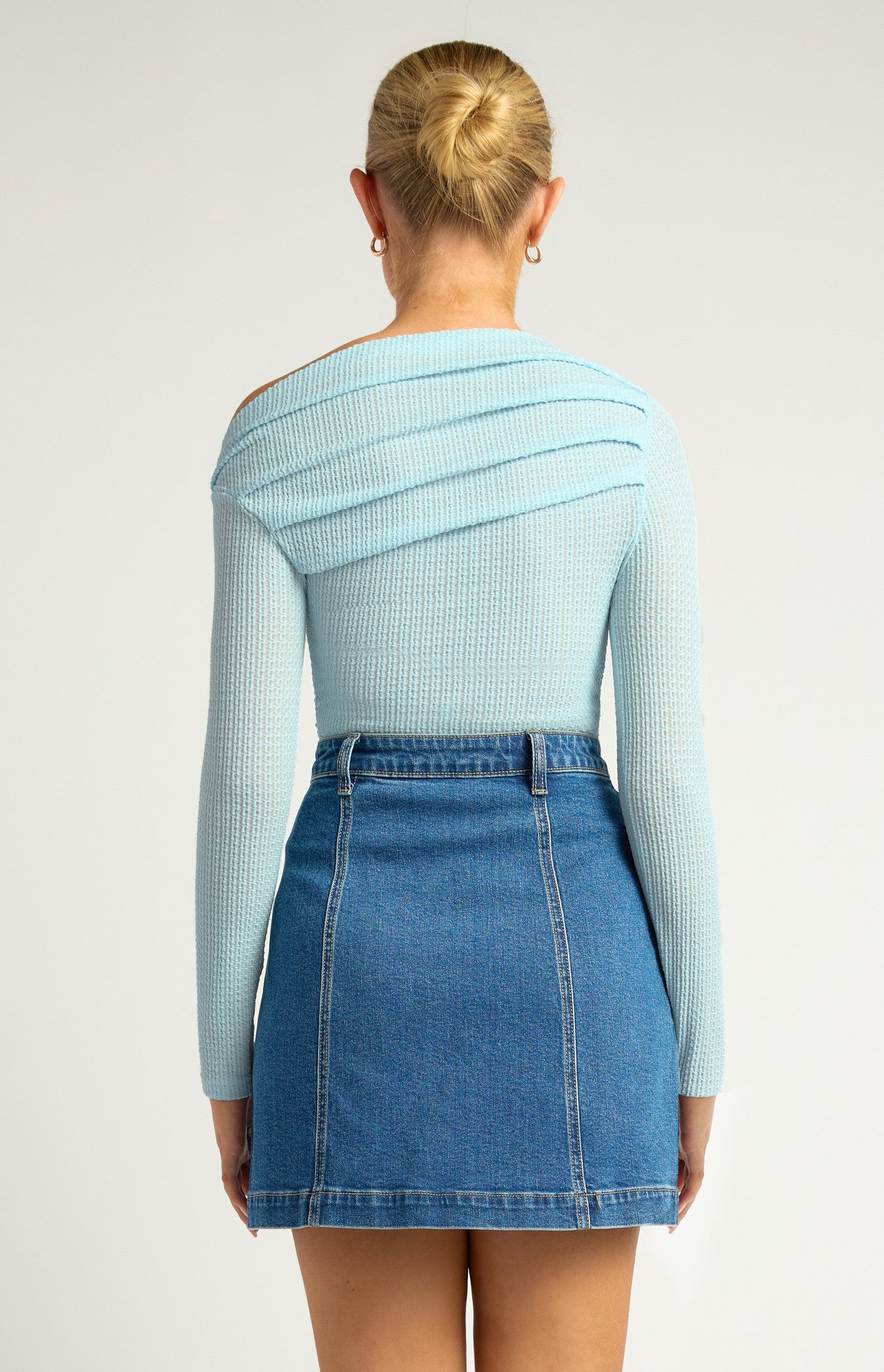 Two Way Wear Pleated Neckline Textured Stretch Jersey Top